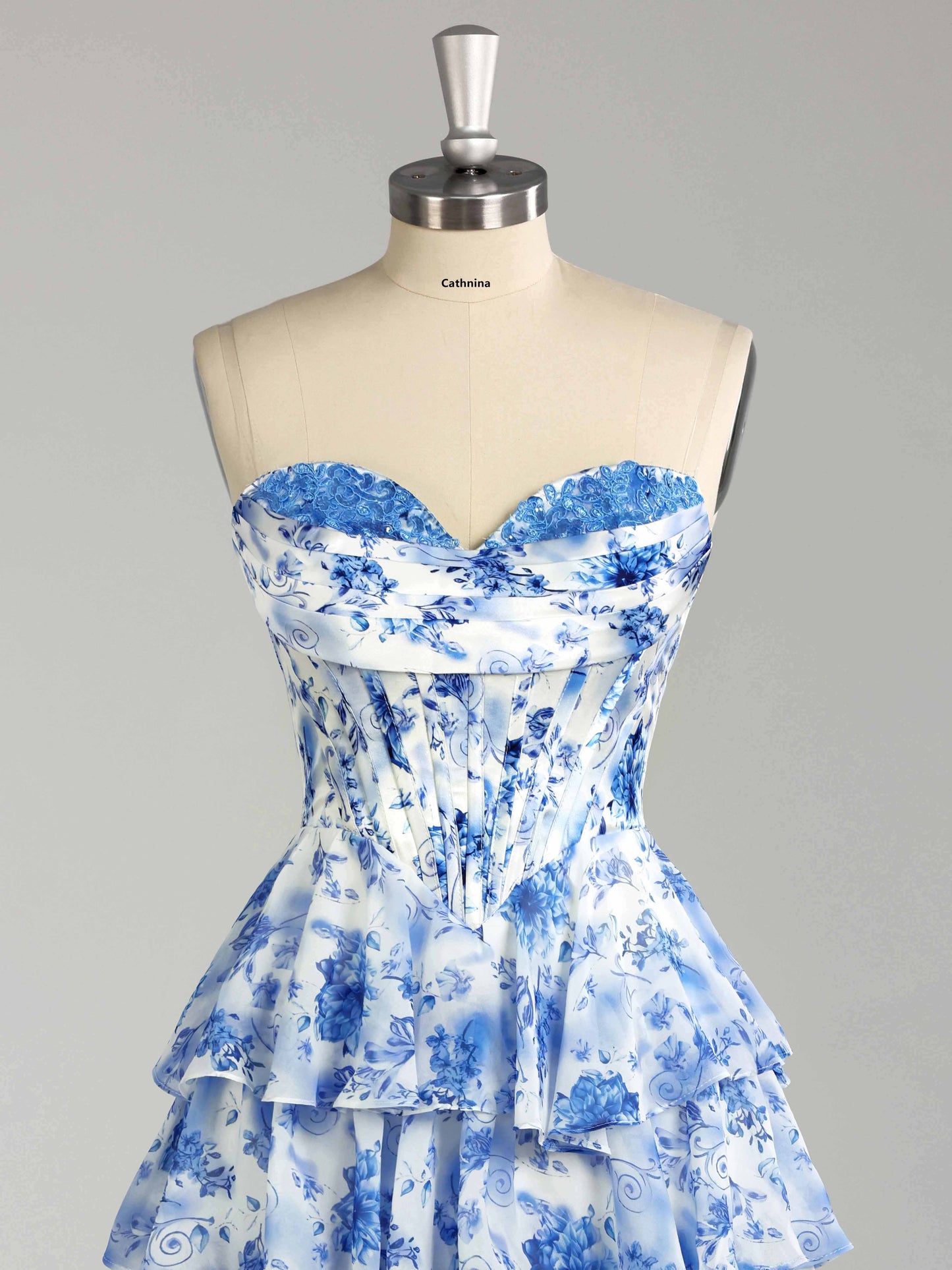 Faryn Stunning Strapless Tiered Floral Print Chiffon Mini Homecoming Dresses