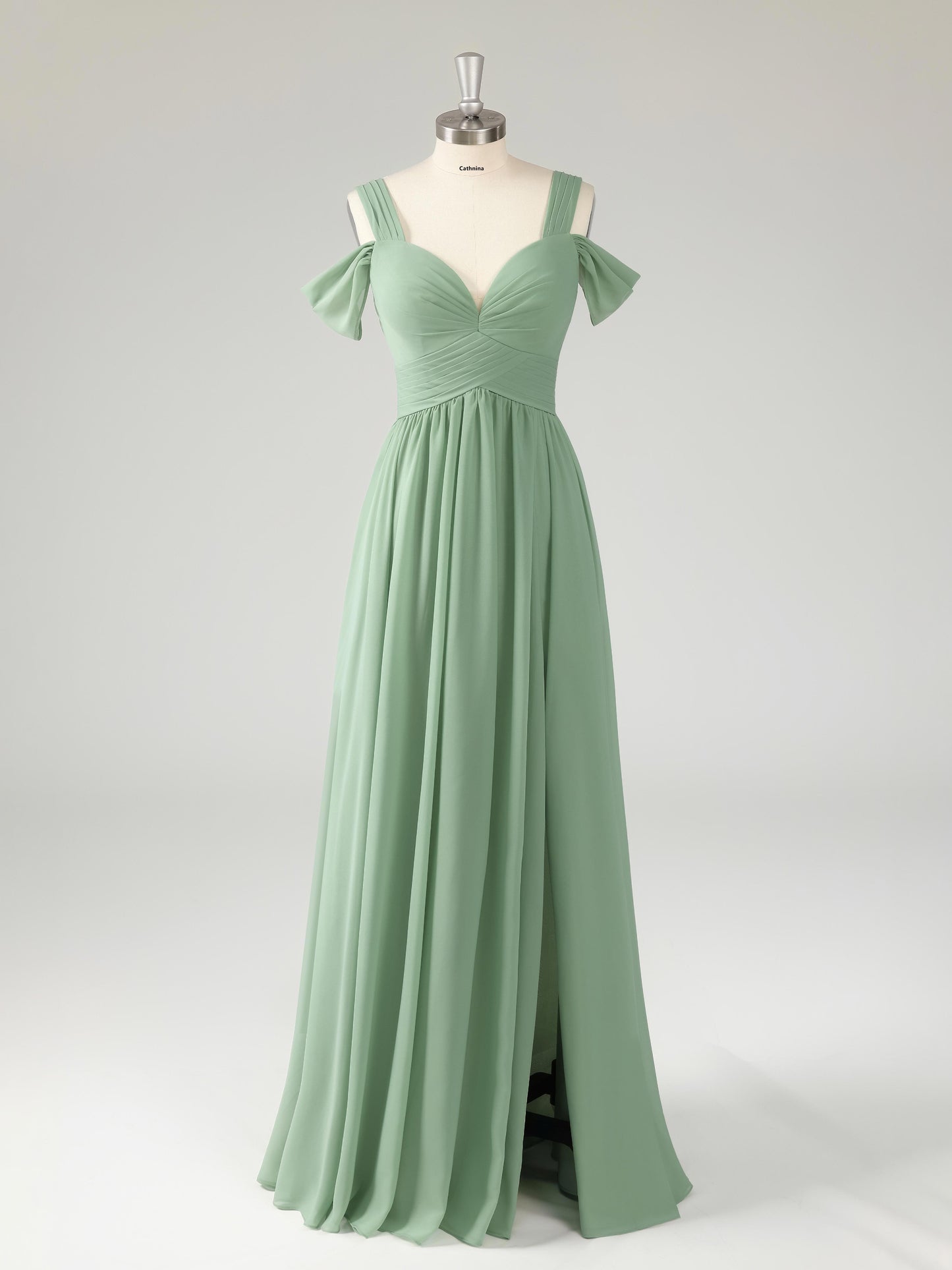 Lanie Modest Off-the-Shoulder Pleated Bridesmaid Dresses with Slit