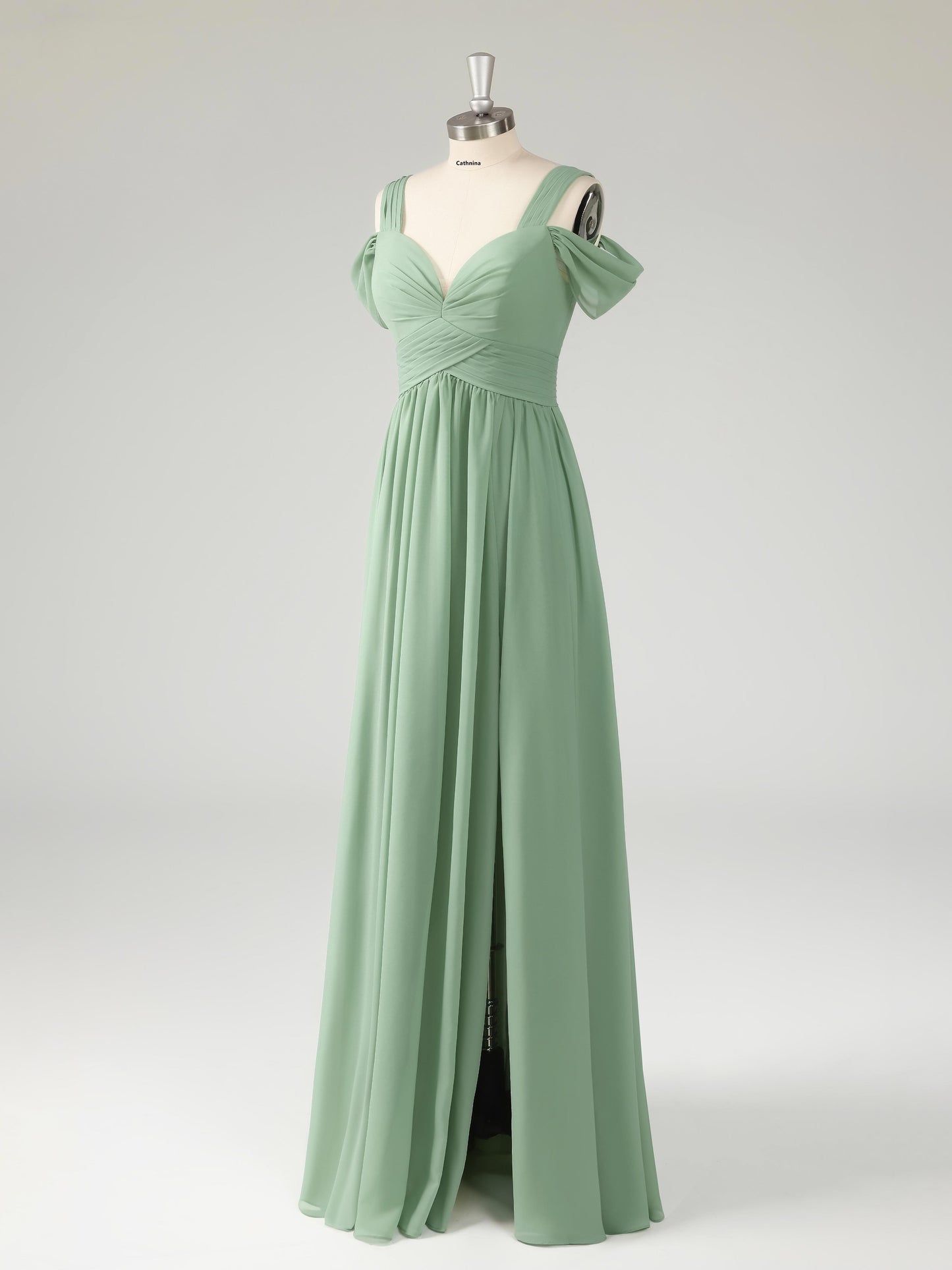 Lanie Modest Off-the-Shoulder Pleated Bridesmaid Dresses with Slit