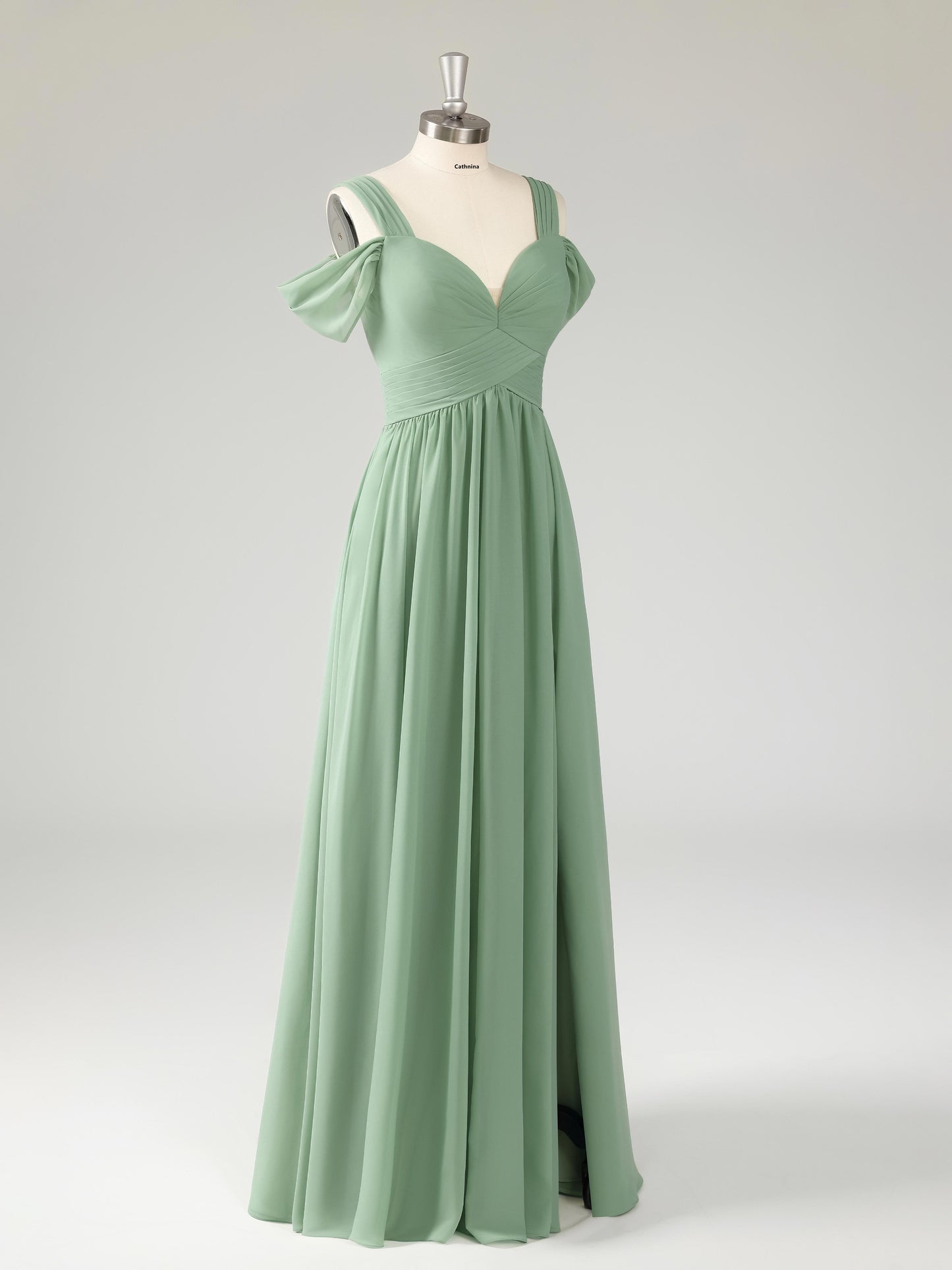 Lanie Modest Off-the-Shoulder Pleated Bridesmaid Dresses with Slit