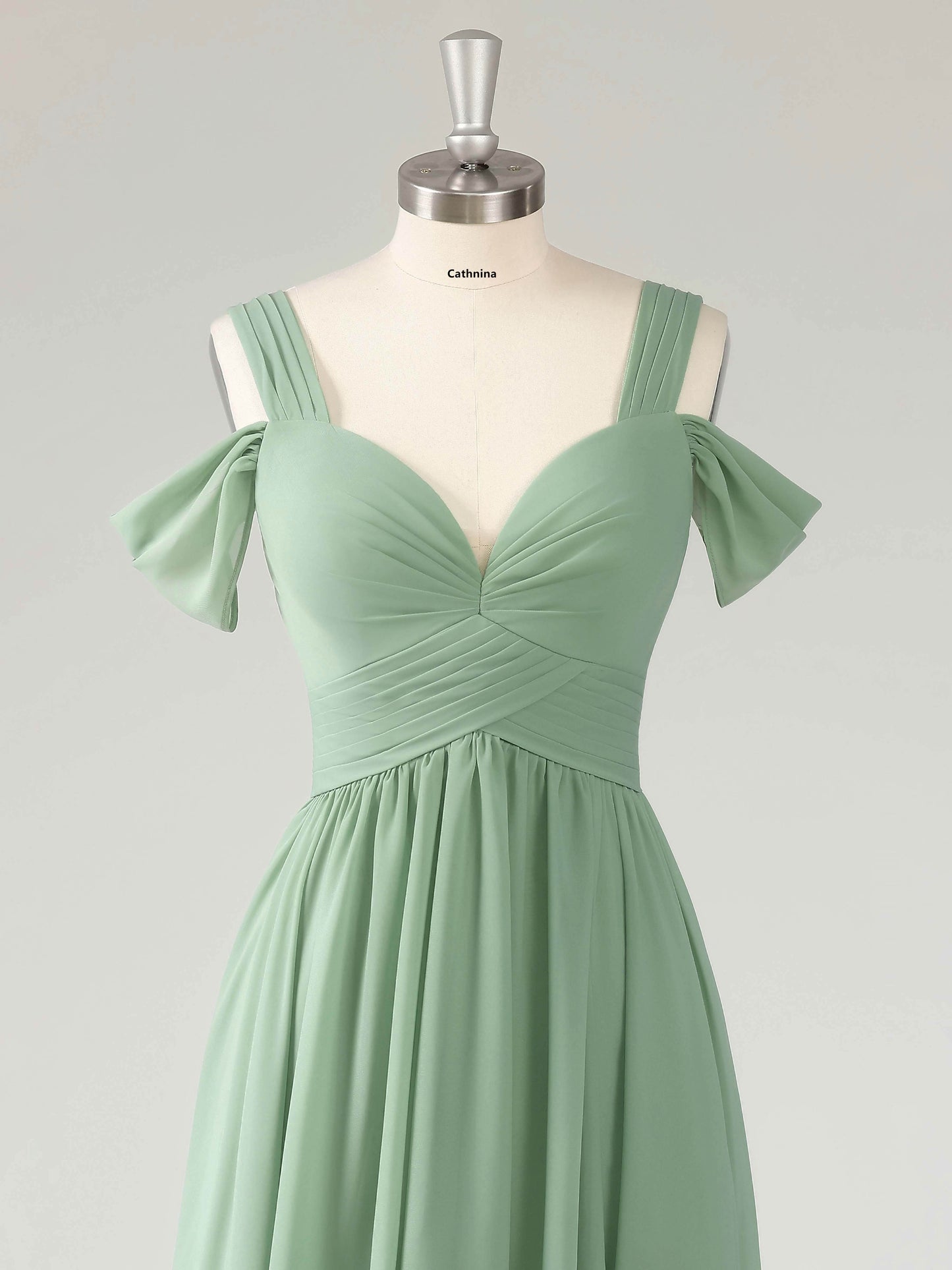 Lanie Modest Off-the-Shoulder Pleated Bridesmaid Dresses with Slit