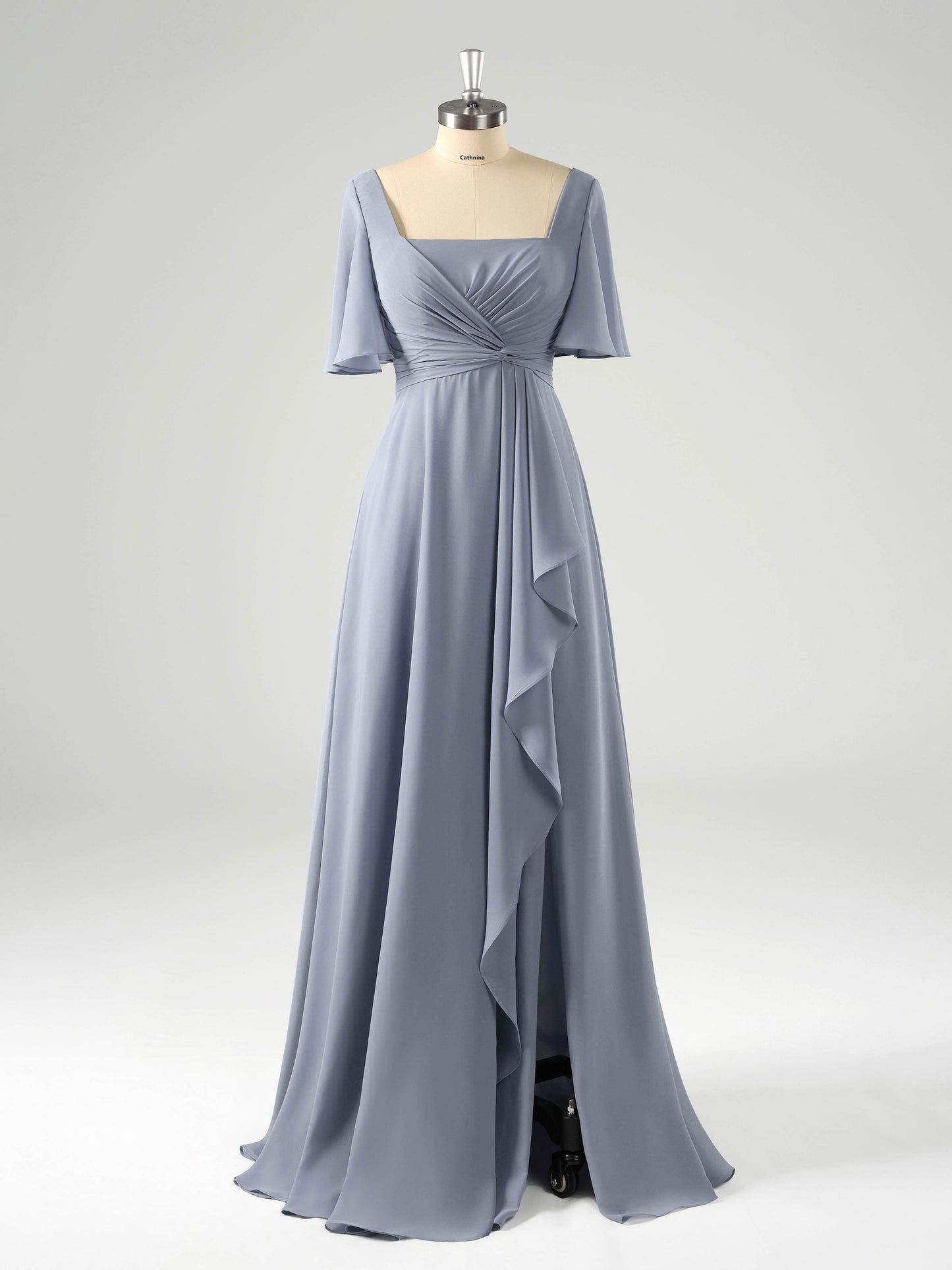 Laria Delicate Square Long Chiffon Bridesmaid Dresses with Slit