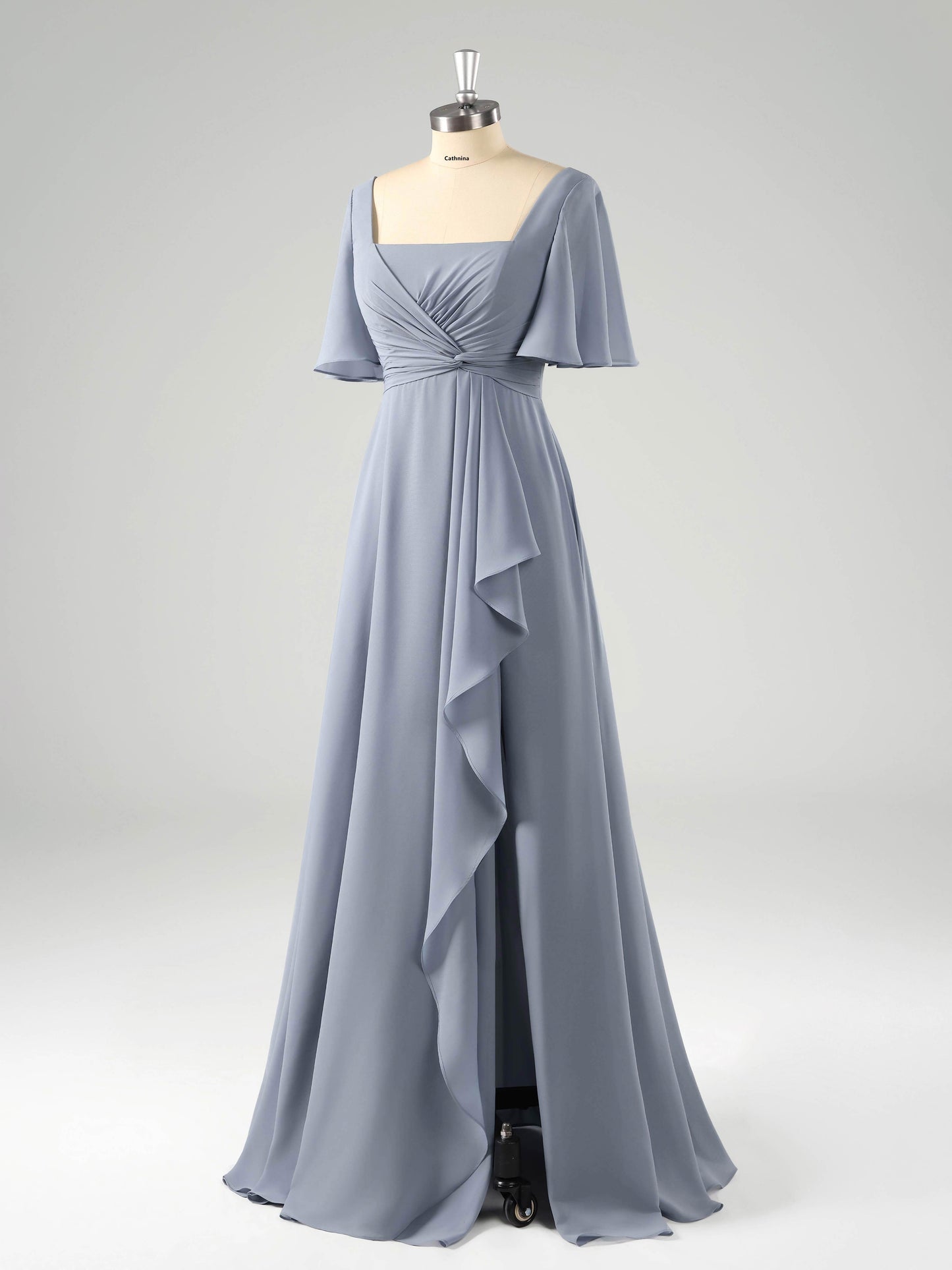 Laria Delicate Square Long Chiffon Bridesmaid Dresses with Slit