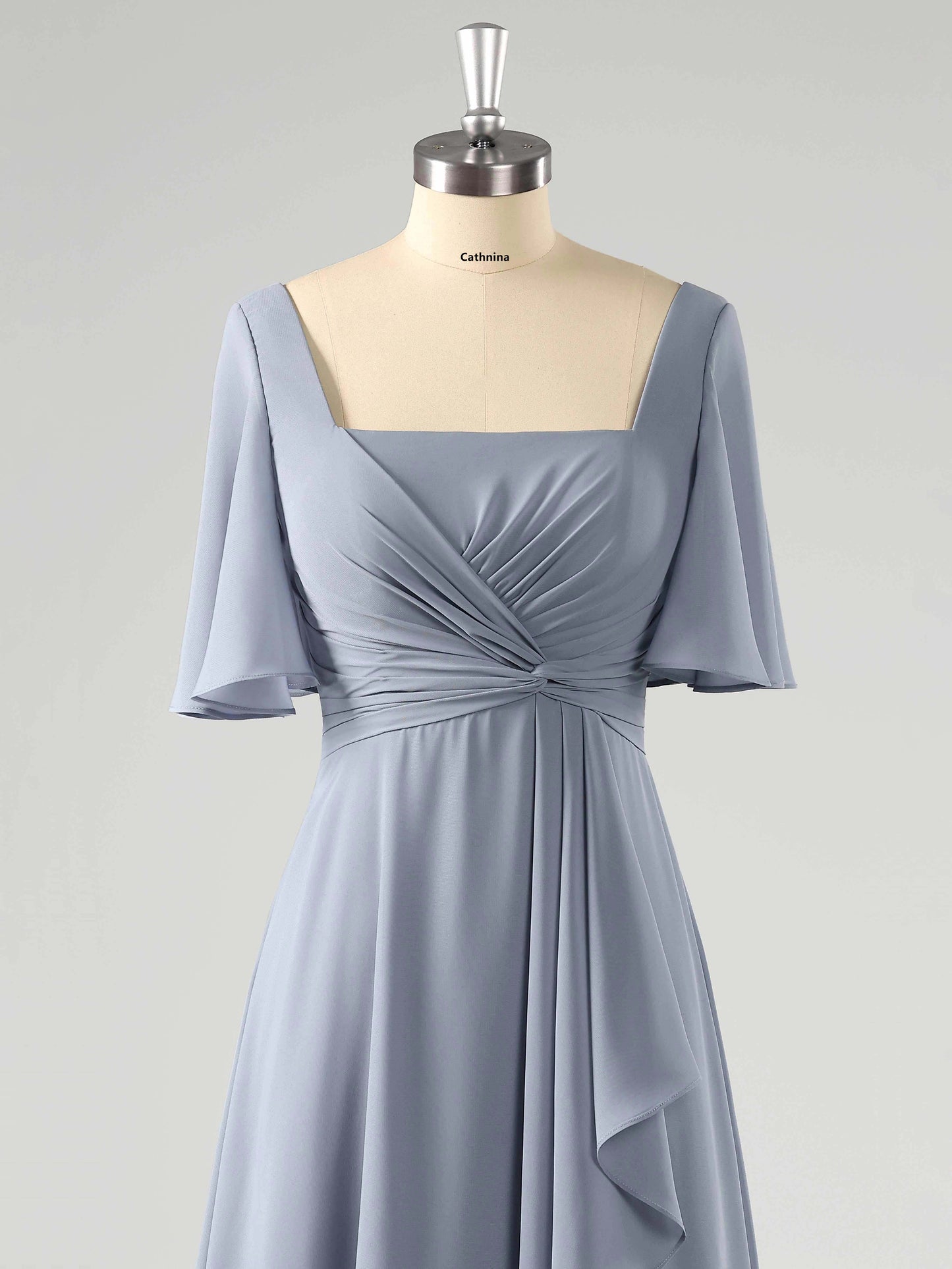 Laria Delicate Square Long Chiffon Bridesmaid Dresses with Slit