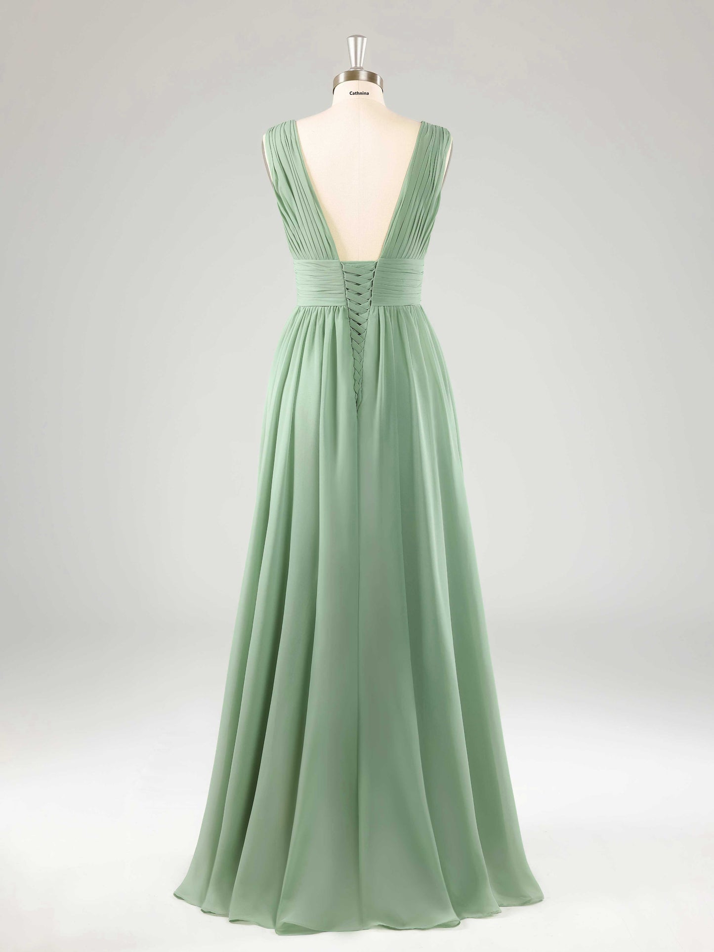 Laurel V-Neck Pleated Sleeveless Bridesmaid Dresses with Slit