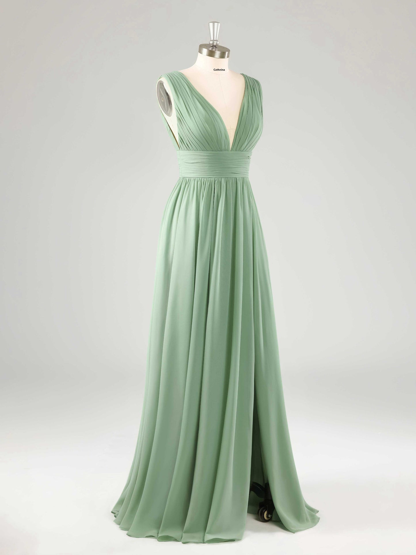 Laurel V-Neck Pleated Sleeveless Bridesmaid Dresses with Slit