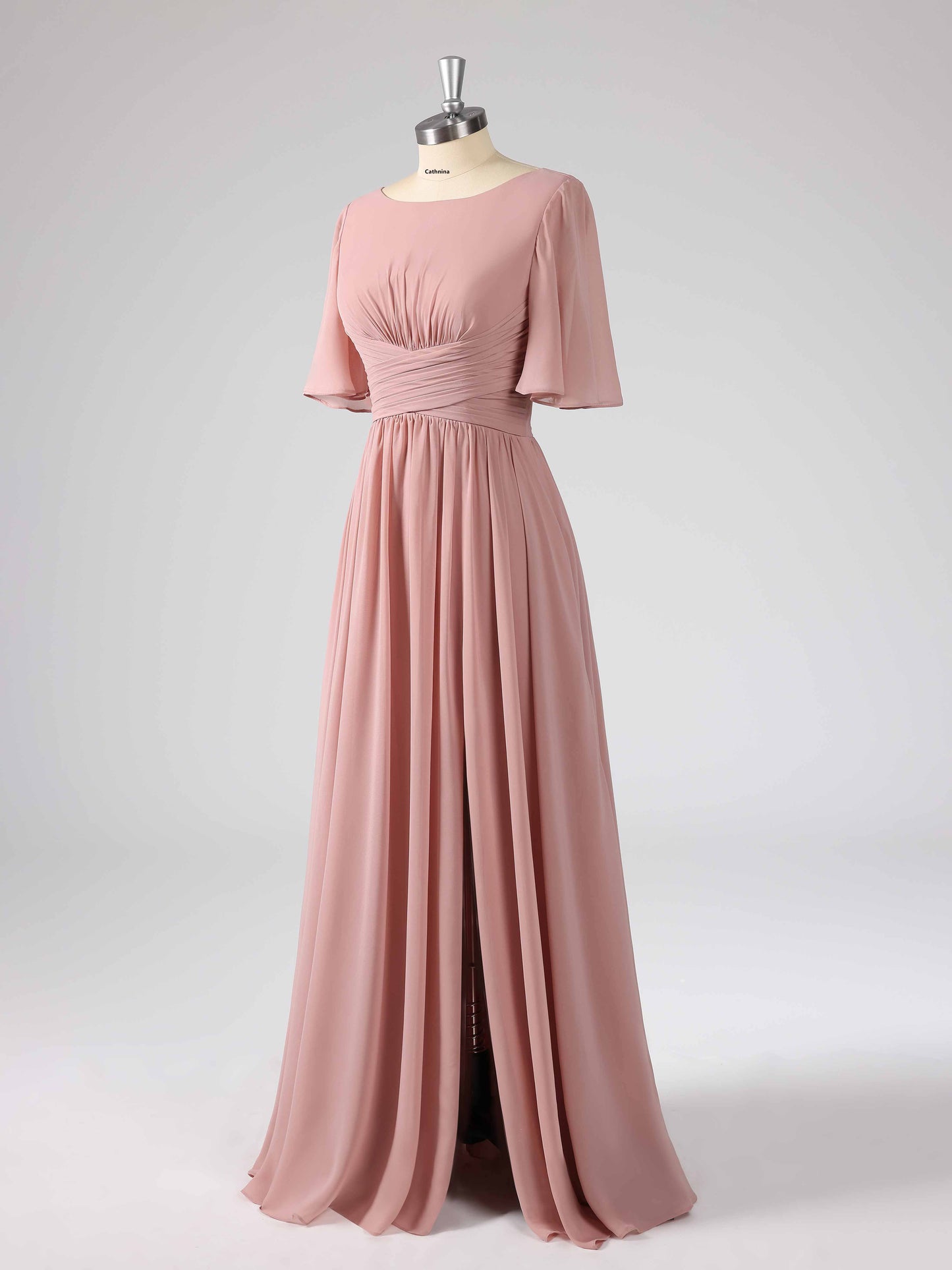 Layla Modest A-line Boat Neck Bridesmaid Dresses with Slit
