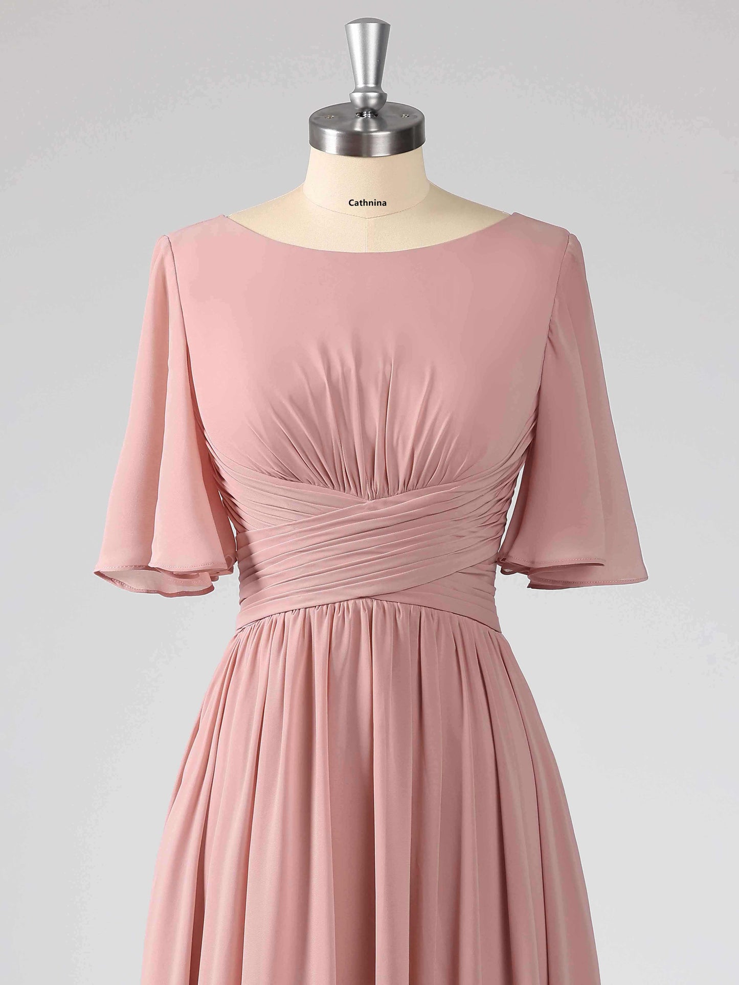 Layla Modest A-line Boat Neck Bridesmaid Dresses with Slit
