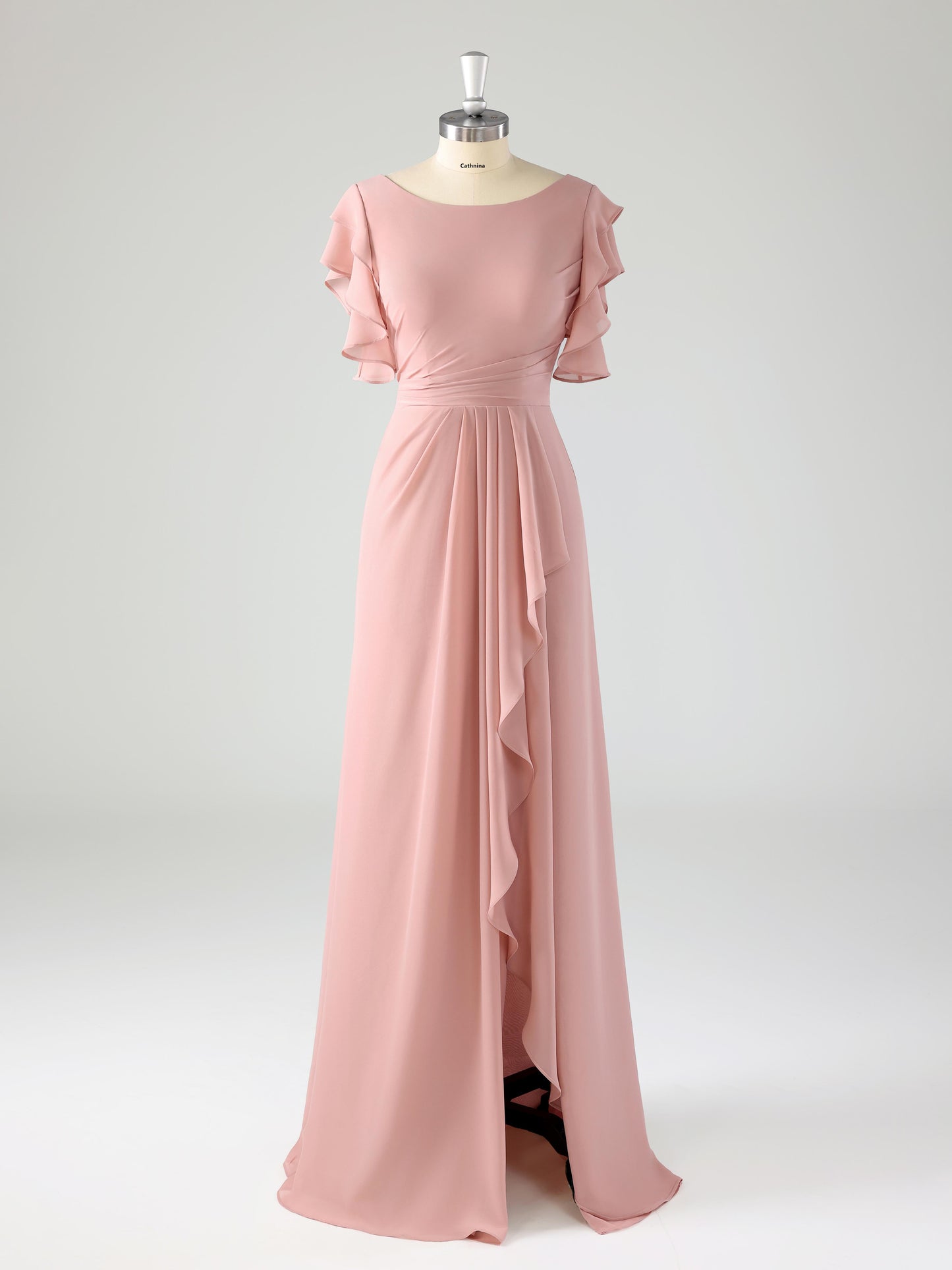 Leira Graceful Scoop Ruffles Floor Length Chiffon Bridesmaid Dresses