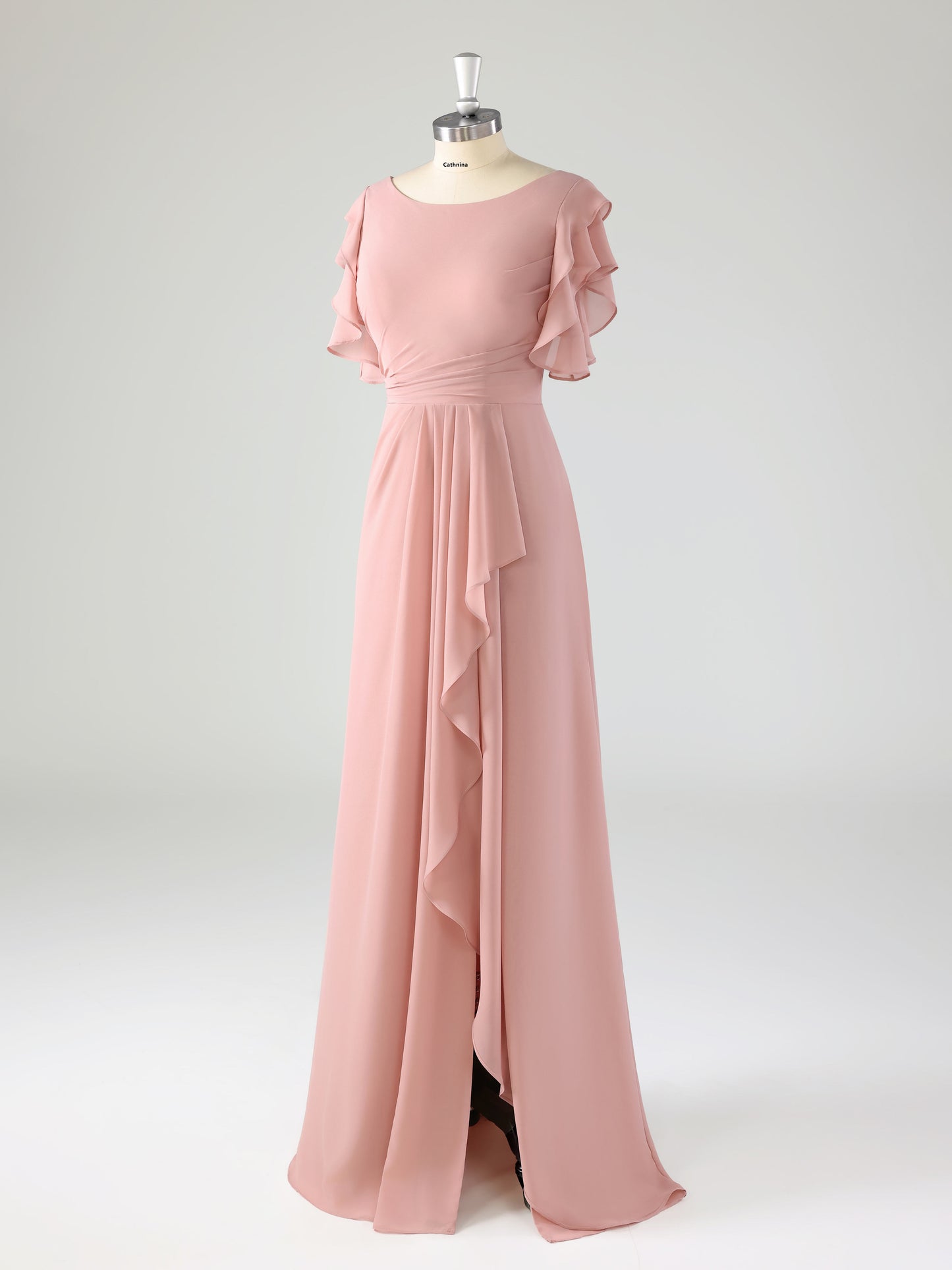 Leira Graceful Scoop Ruffles Floor Length Chiffon Bridesmaid Dresses