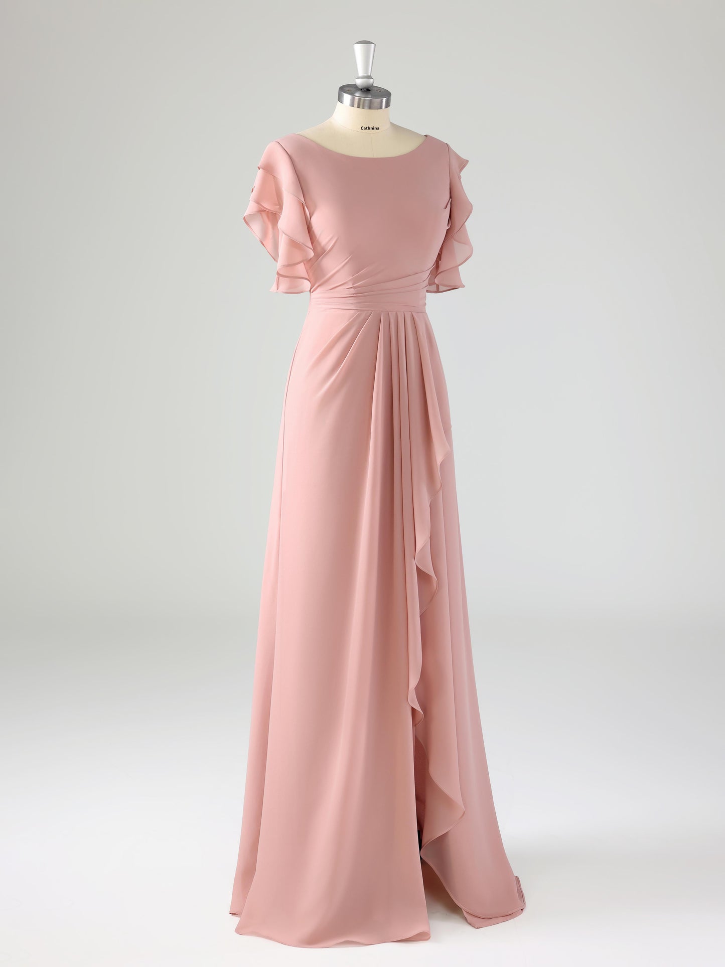 Leira Graceful Scoop Ruffles Floor Length Chiffon Bridesmaid Dresses