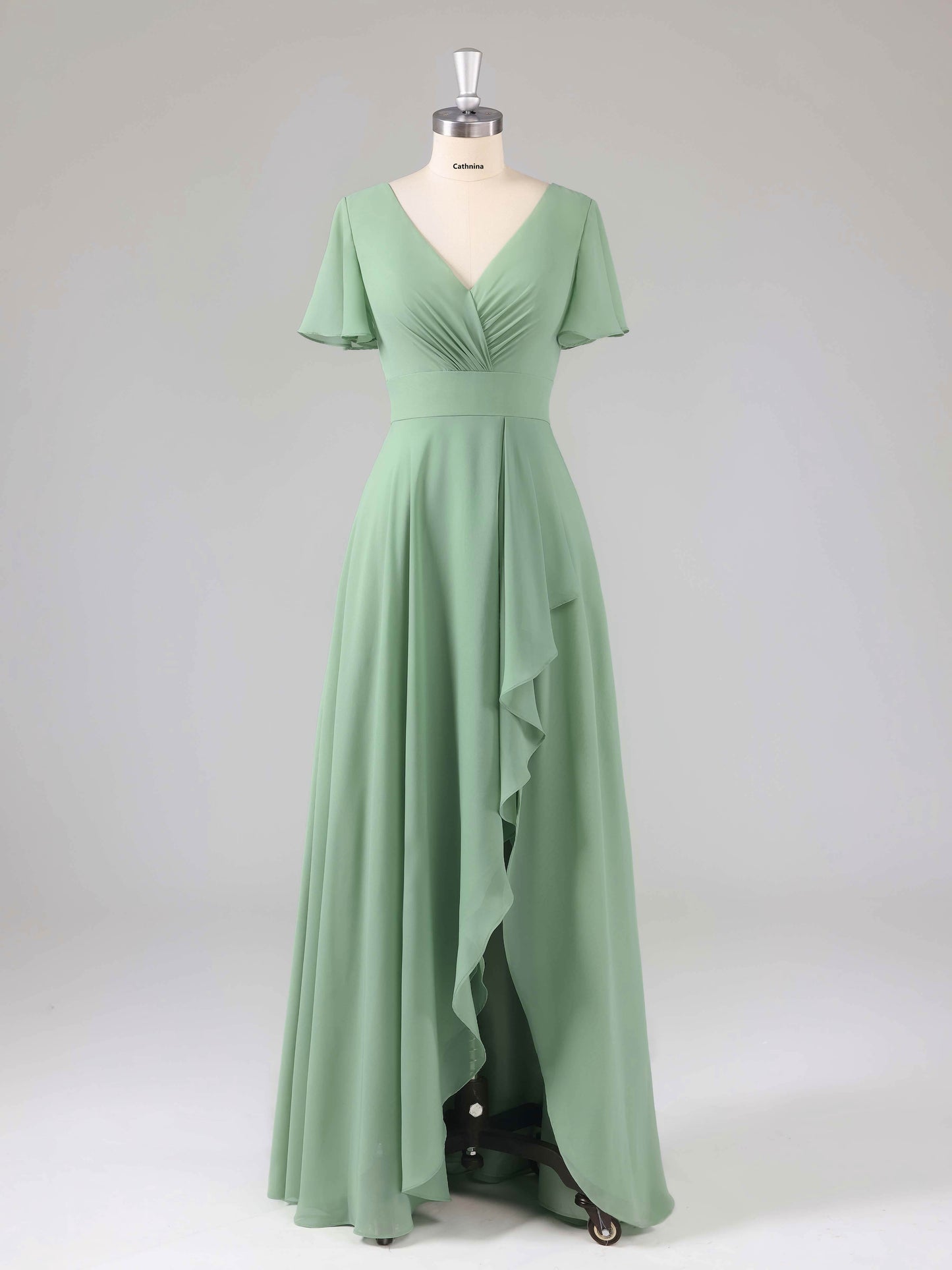 Leliana Simple V-Neck Ruffles Bridesmaid Dresses with Slit