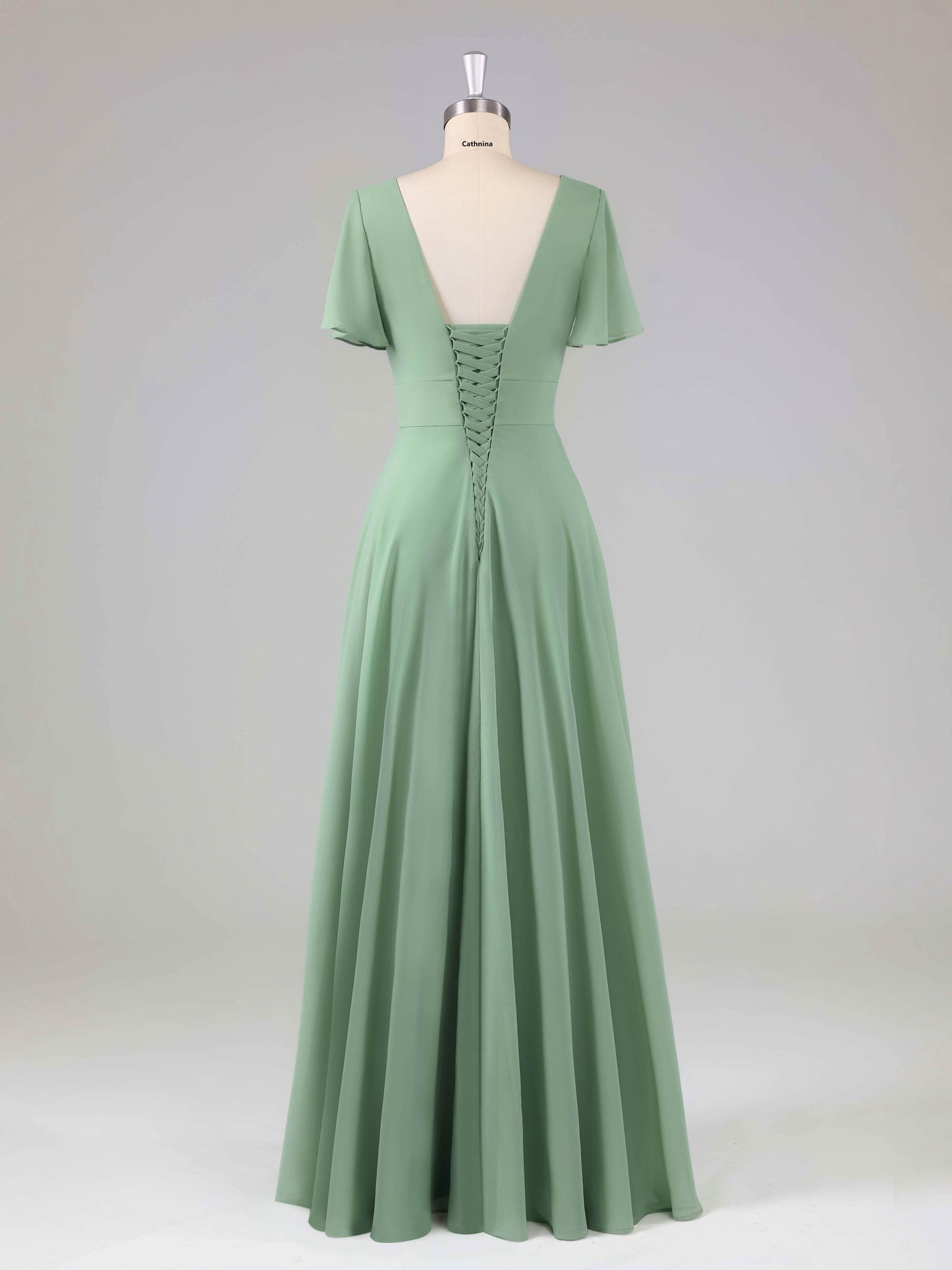 Leliana Simple V-Neck Ruffles Bridesmaid Dresses with Slit