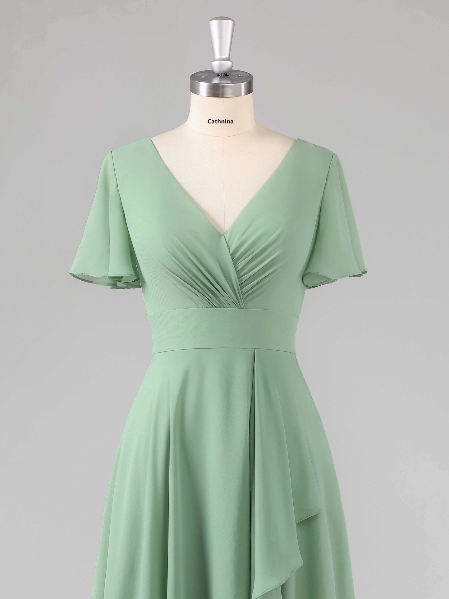 Leliana Simple V-Neck Ruffles Bridesmaid Dresses with Slit