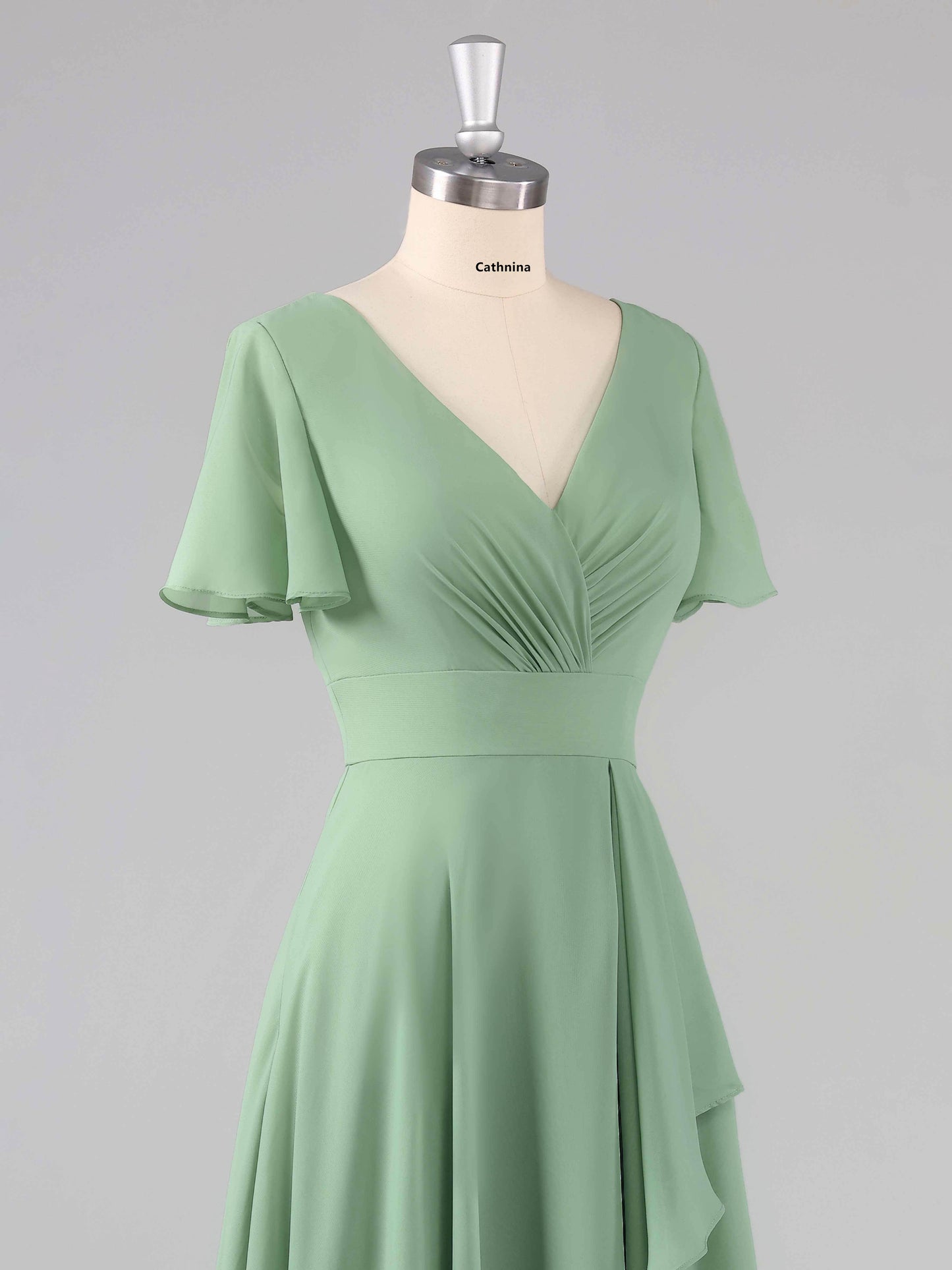 Leliana Simple V-Neck Ruffles Bridesmaid Dresses with Slit