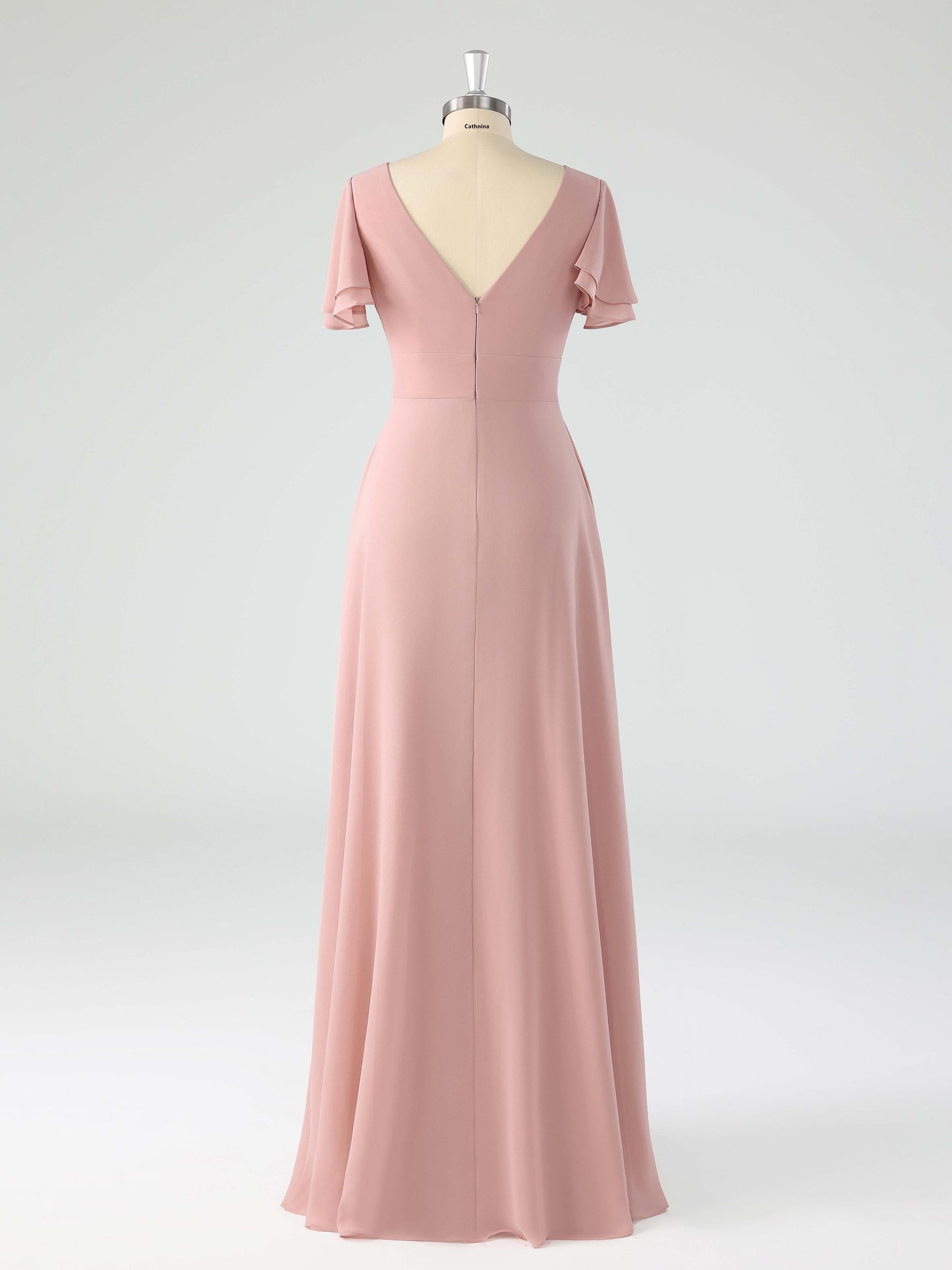 Lemel Modest V-neck Flutter Sleeves A-line Chiffon Bridesmaid Dresses