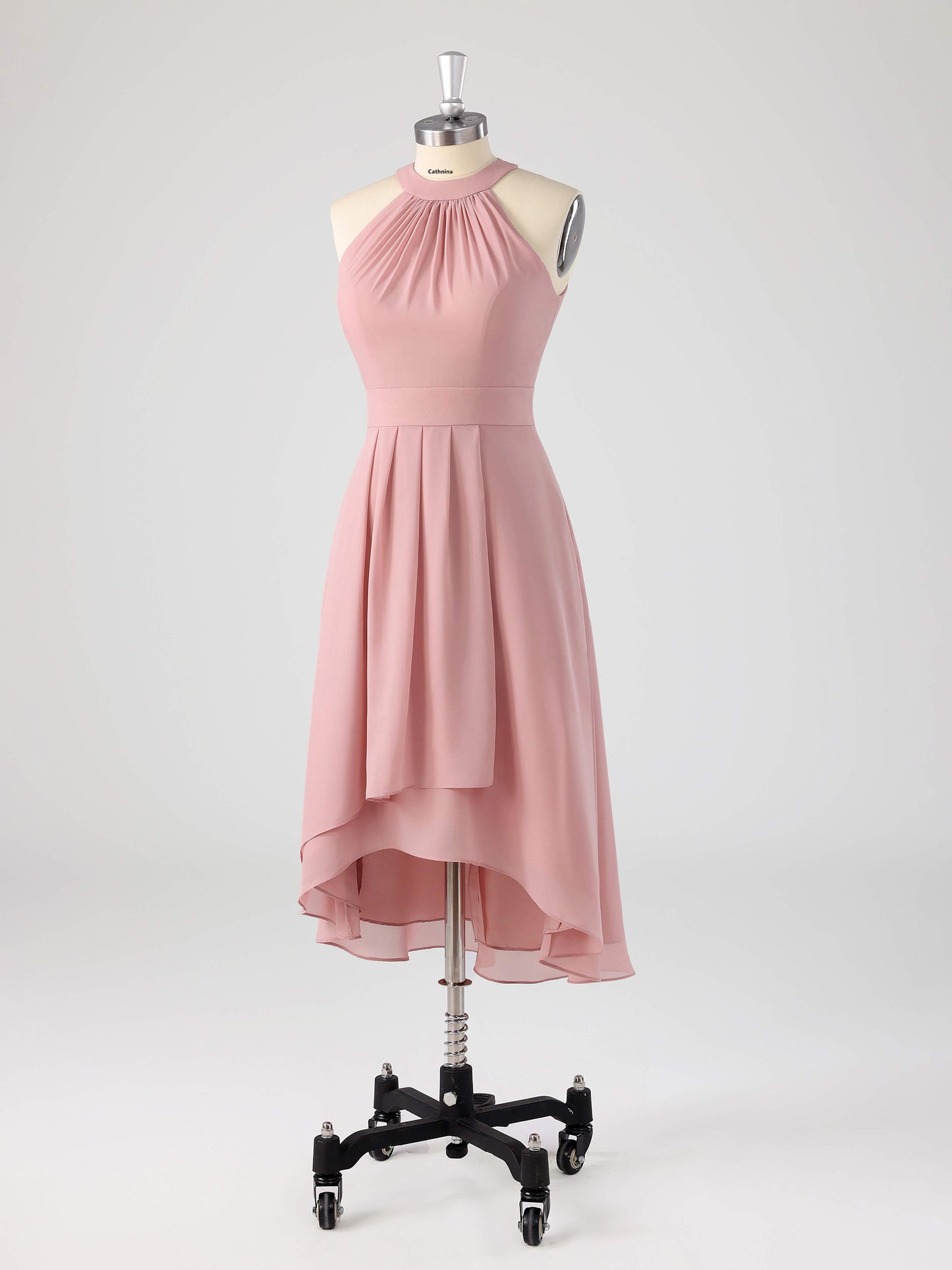 Leren Lovely Halter Sleeveless Asymmetrical Chiffon Bridesmaid Dresses