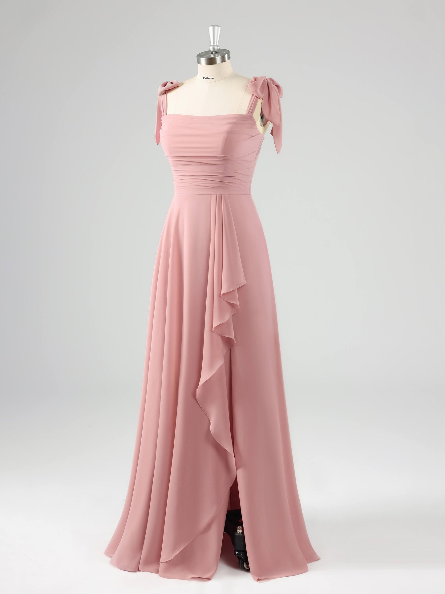 Leslie Enchanting A-Line Square Ruffles Bridesmaid Dresses with Slit