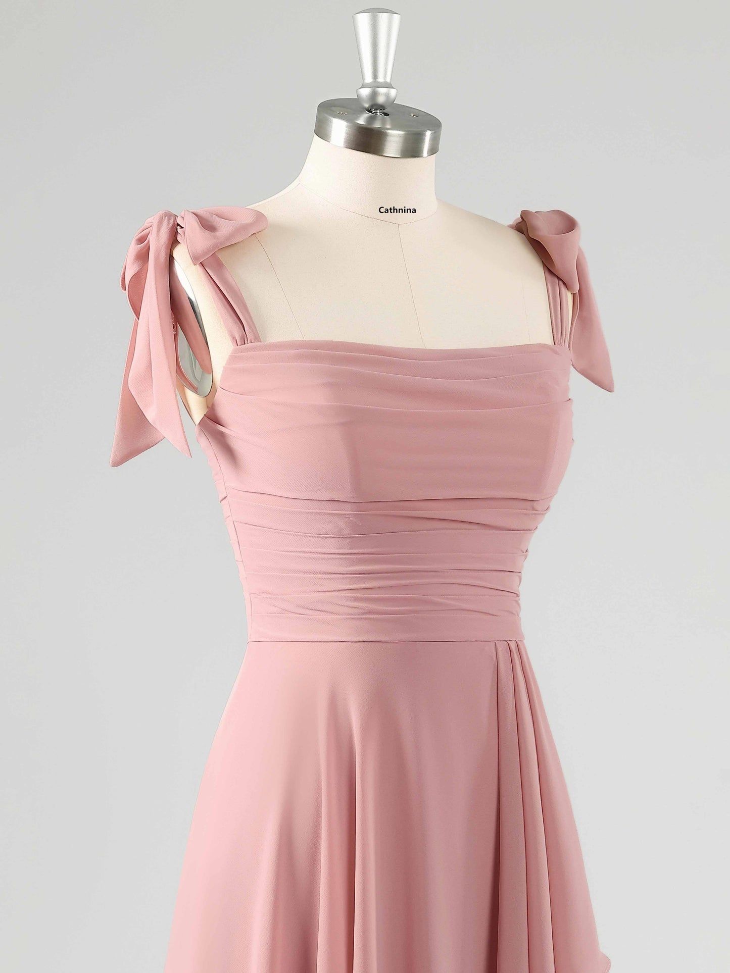 Leslie Enchanting A-Line Square Ruffles Bridesmaid Dresses with Slit