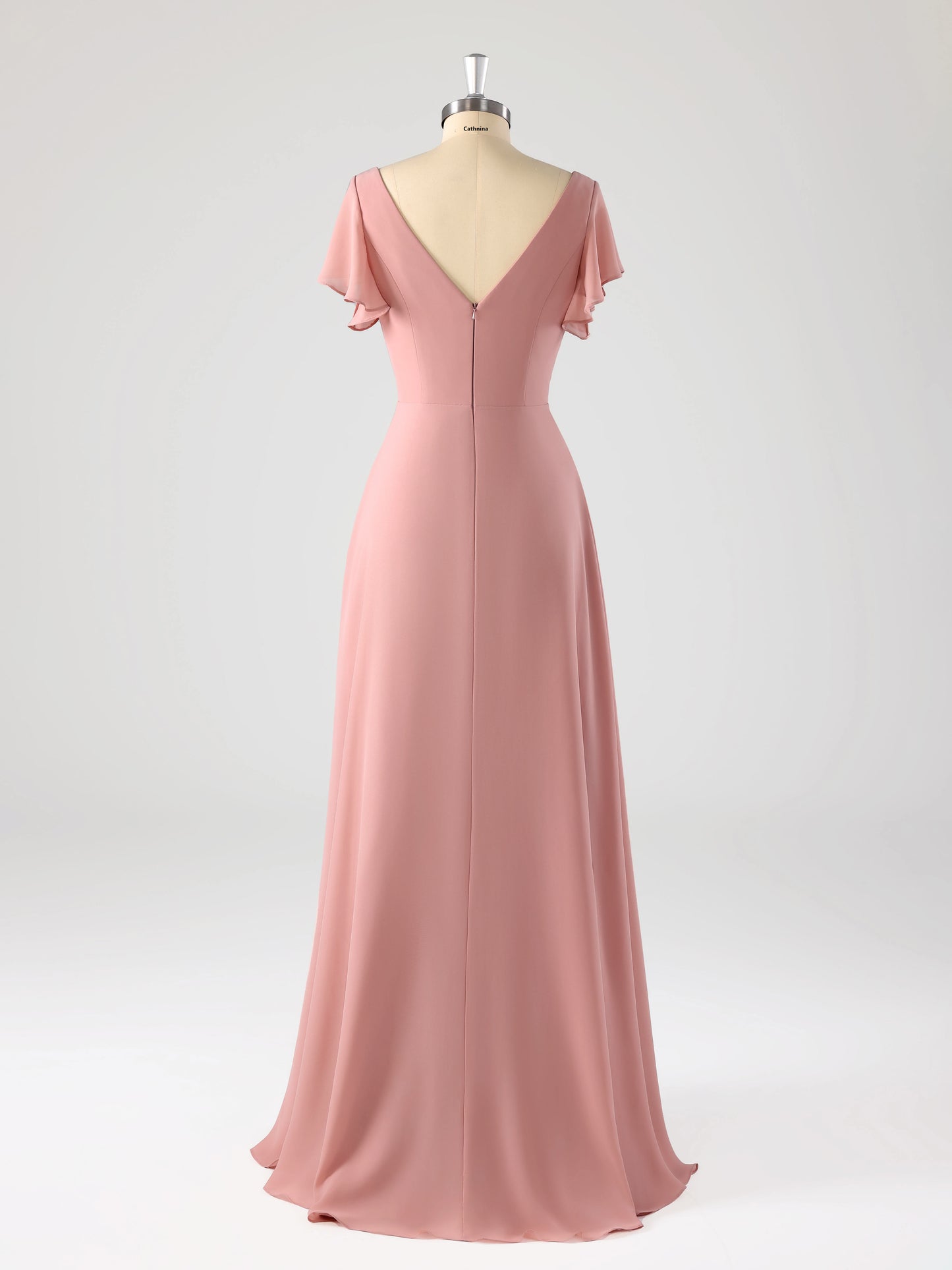 Levia Flowing Square Flutter Sleeves Bridesmaid Dresses with Slit