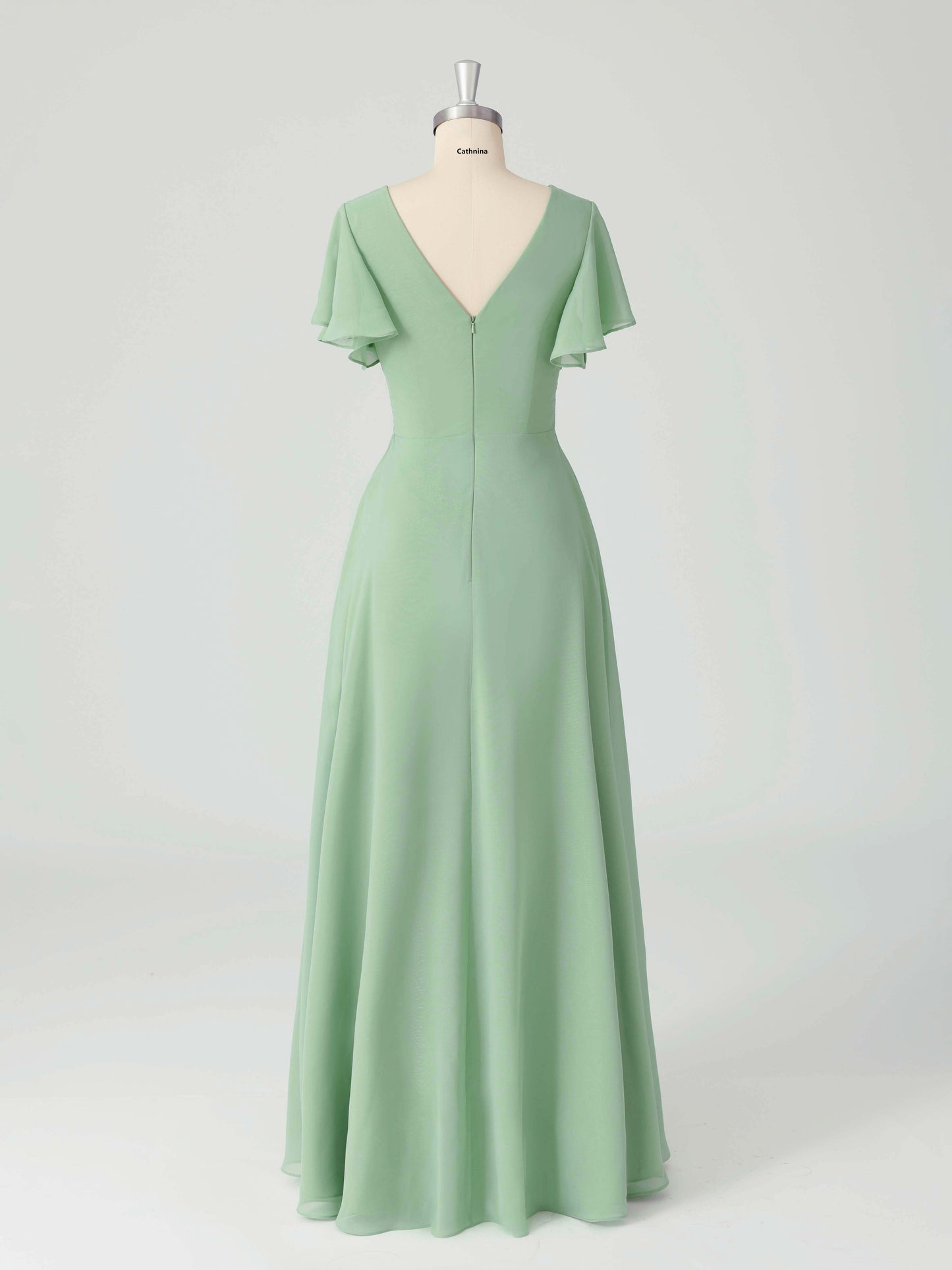 Liora V-Neck Ruffles Flutter Sleeves Bridesmaid Dresses with Slit