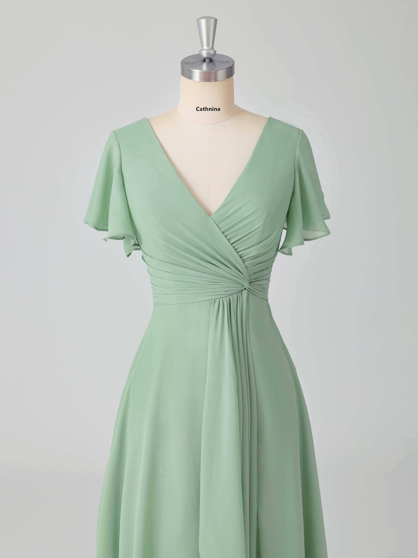 Liora V-Neck Ruffles Flutter Sleeves Bridesmaid Dresses with Slit