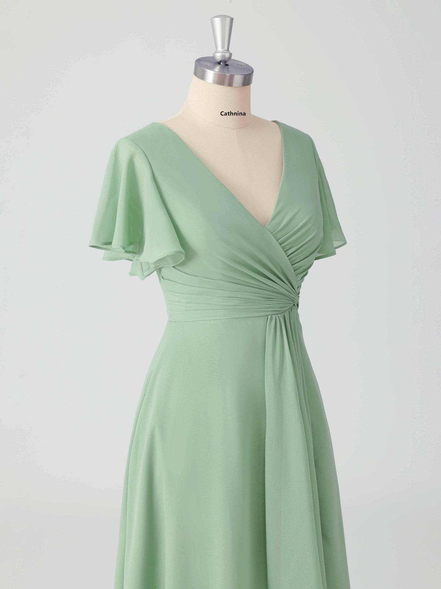 Liora V-Neck Ruffles Flutter Sleeves Bridesmaid Dresses with Slit