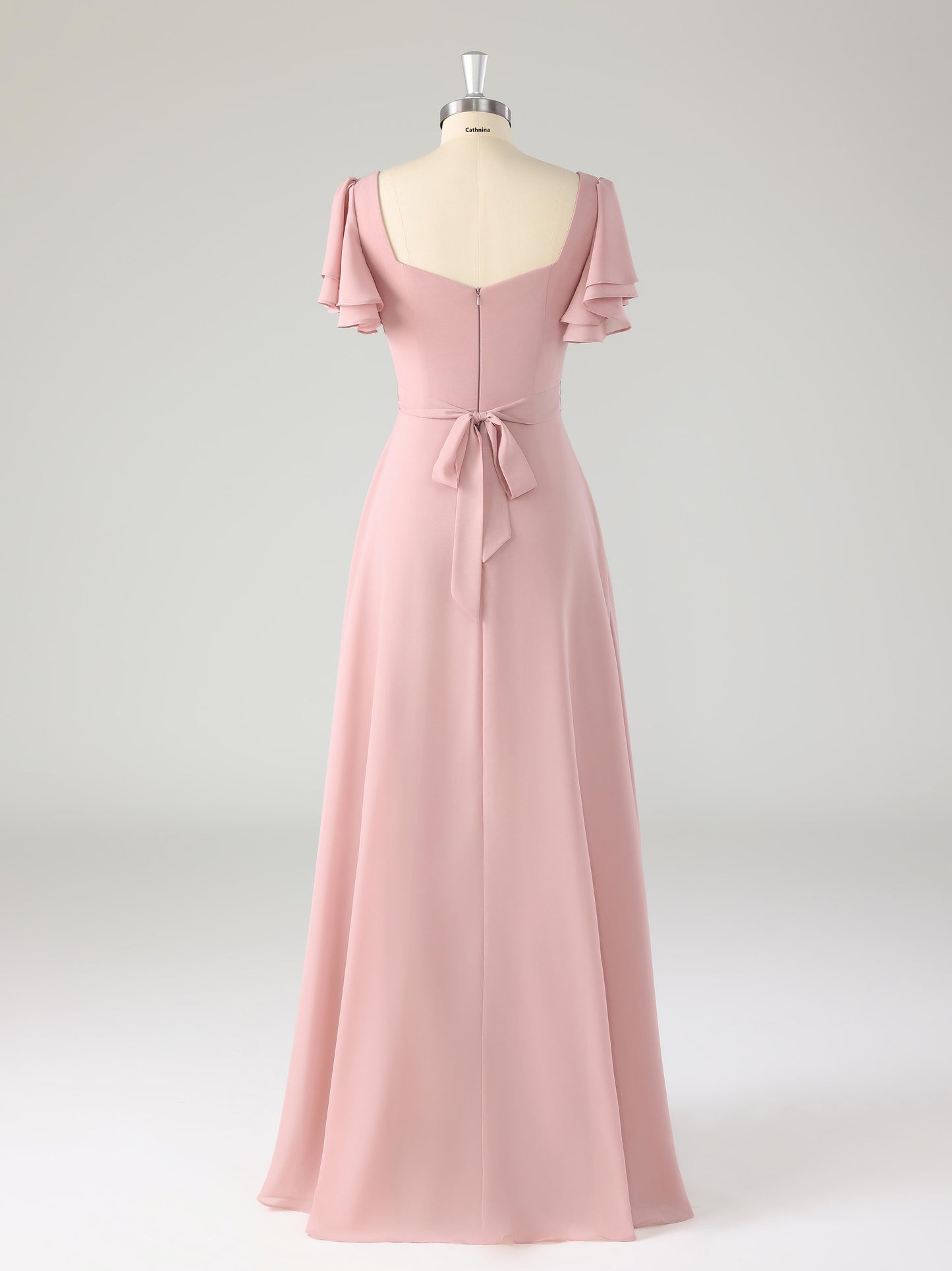 Liren Chic Square Flutter Sleeves Chiffon Bridesmaid Dresses with Slit
