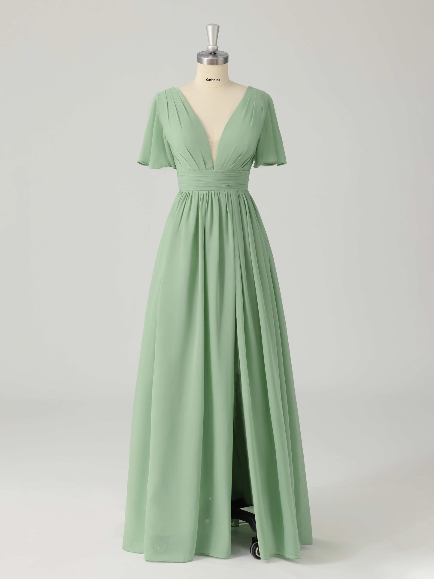 Lisanne Elegant A-line V-Neck Lace Up Bridesmaid Dresses with Slit