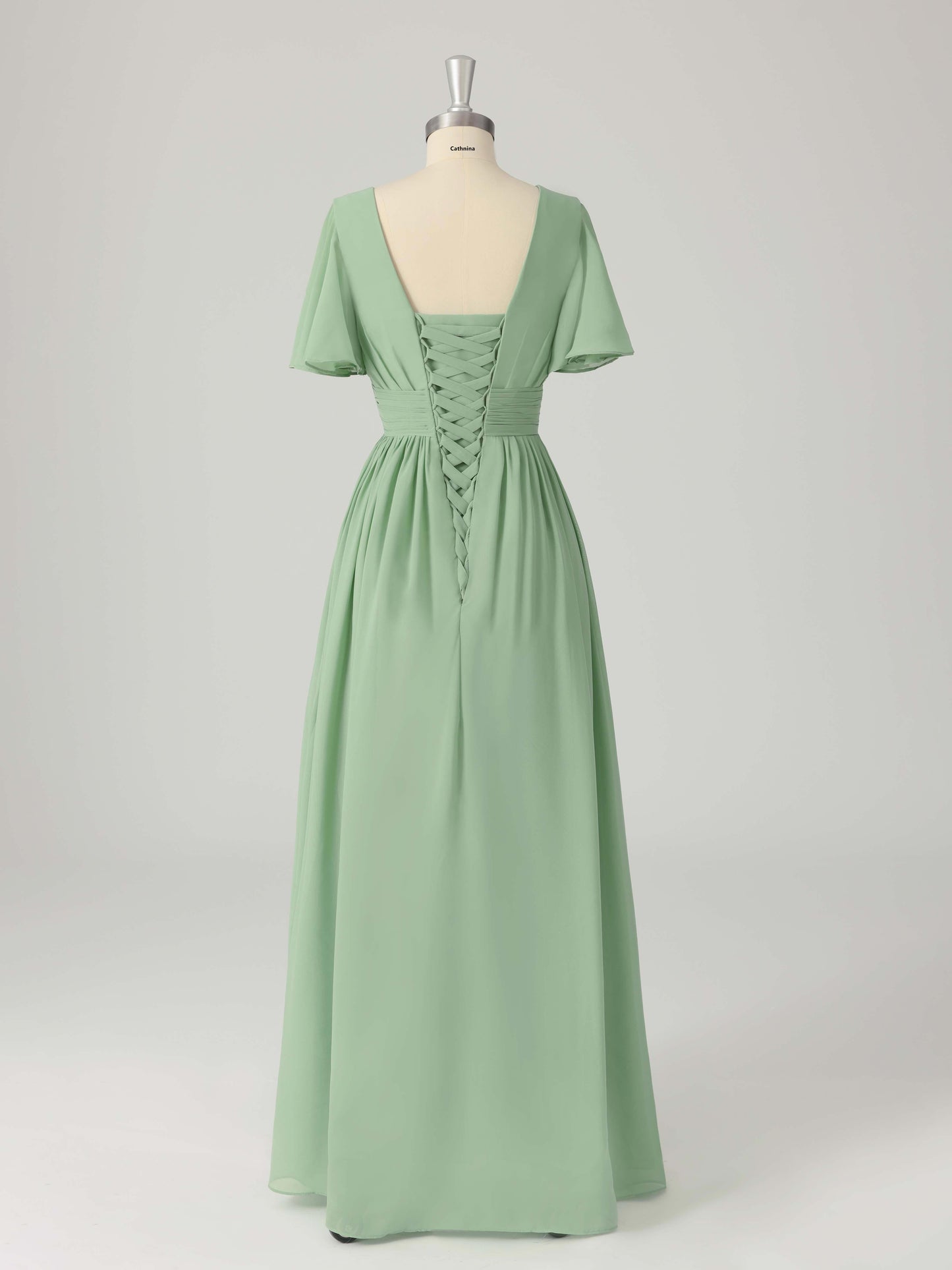 Lisanne Elegant A-line V-Neck Lace Up Bridesmaid Dresses with Slit