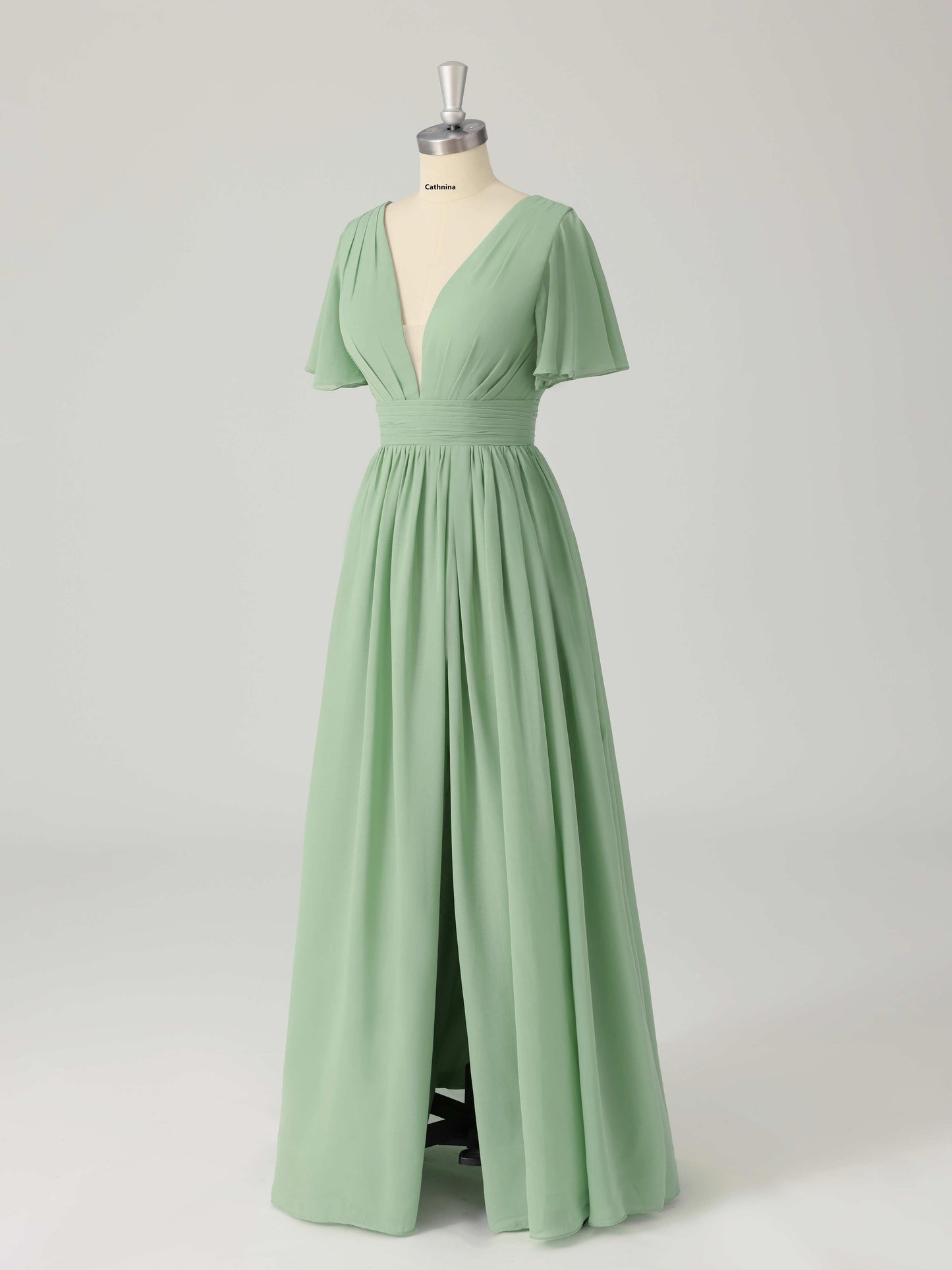 Lisanne Elegant A-line V-Neck Lace Up Bridesmaid Dresses with Slit
