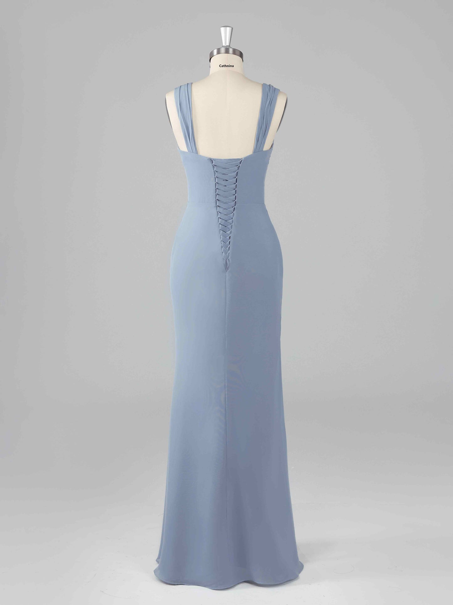 Livana Simple Square Neck Sheath Bridesmaid Dresses with Slit