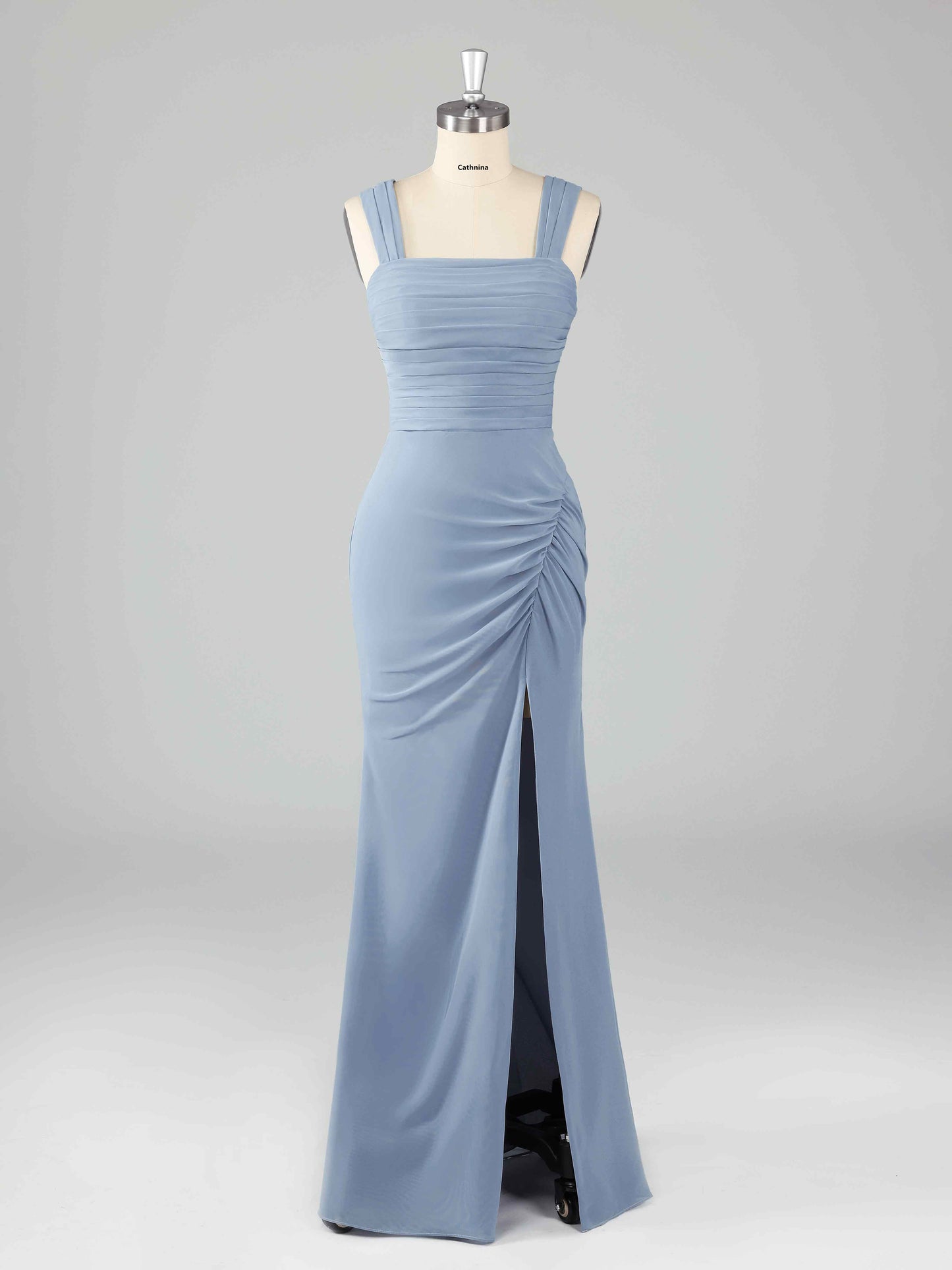 Livana Simple Square Neck Sheath Bridesmaid Dresses with Slit