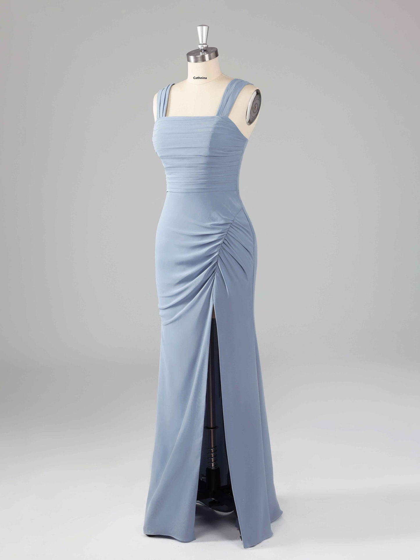 Livana Simple Square Neck Sheath Bridesmaid Dresses with Slit