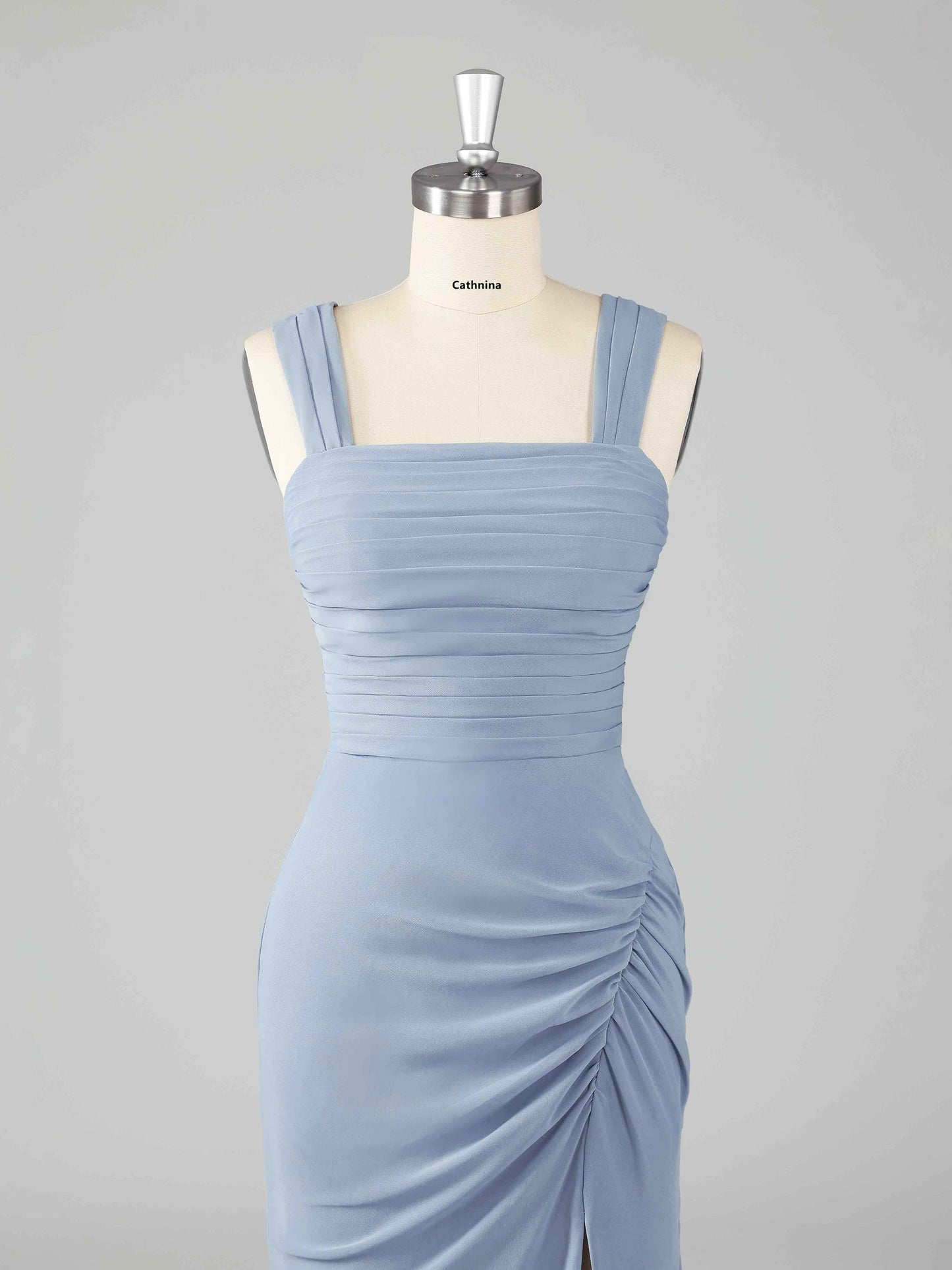Livana Simple Square Neck Sheath Bridesmaid Dresses with Slit