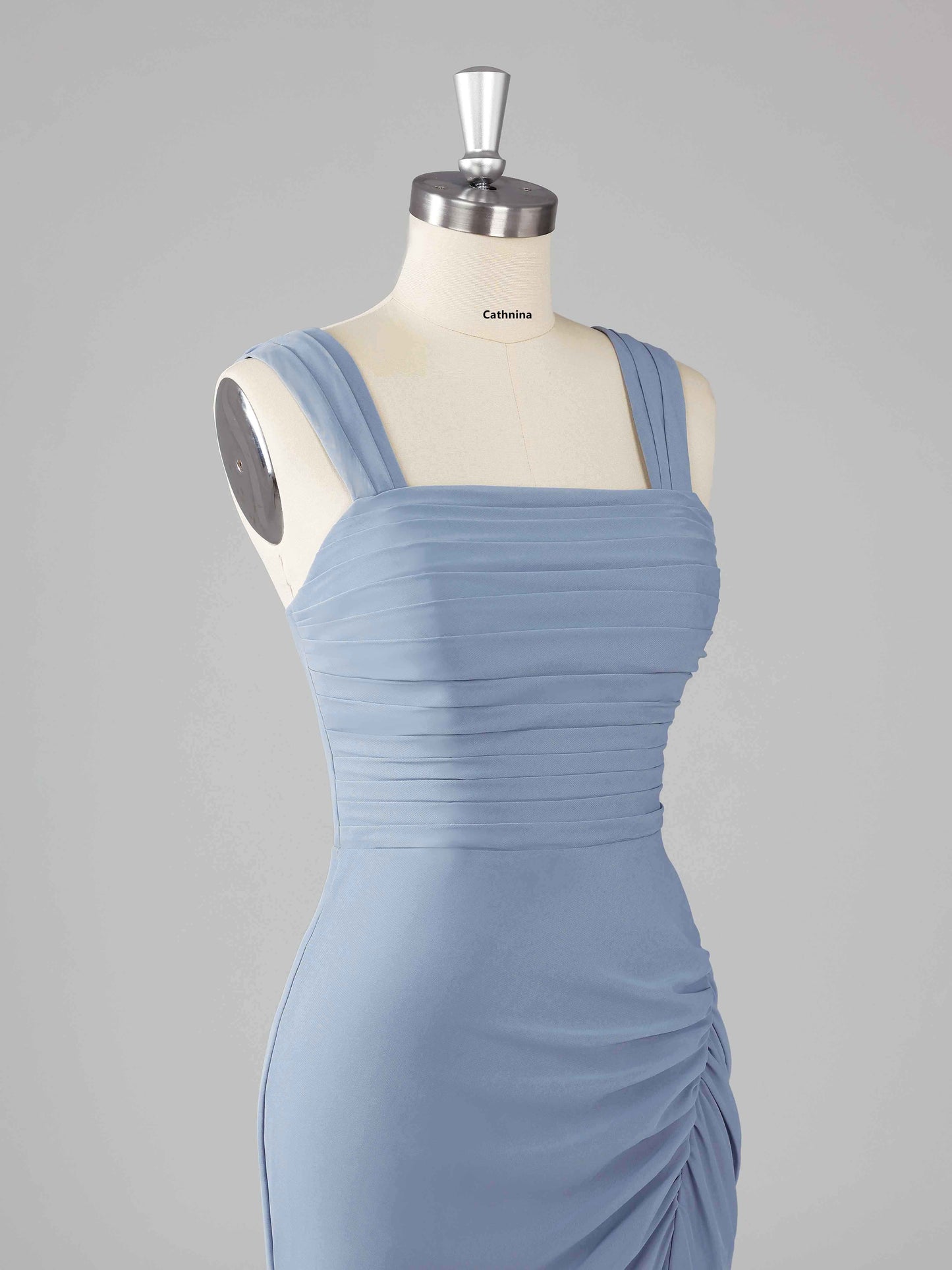 Livana Simple Square Neck Sheath Bridesmaid Dresses with Slit