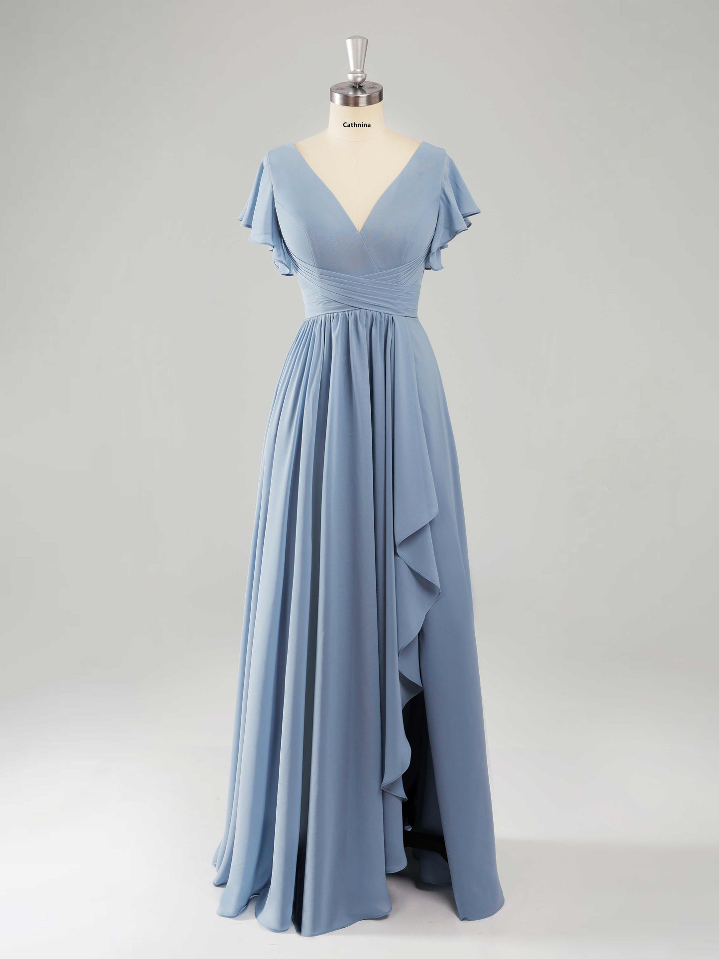 Livinia Elegant Flutter Sleeves Ruffles Bridesmaid Dresses with V Back