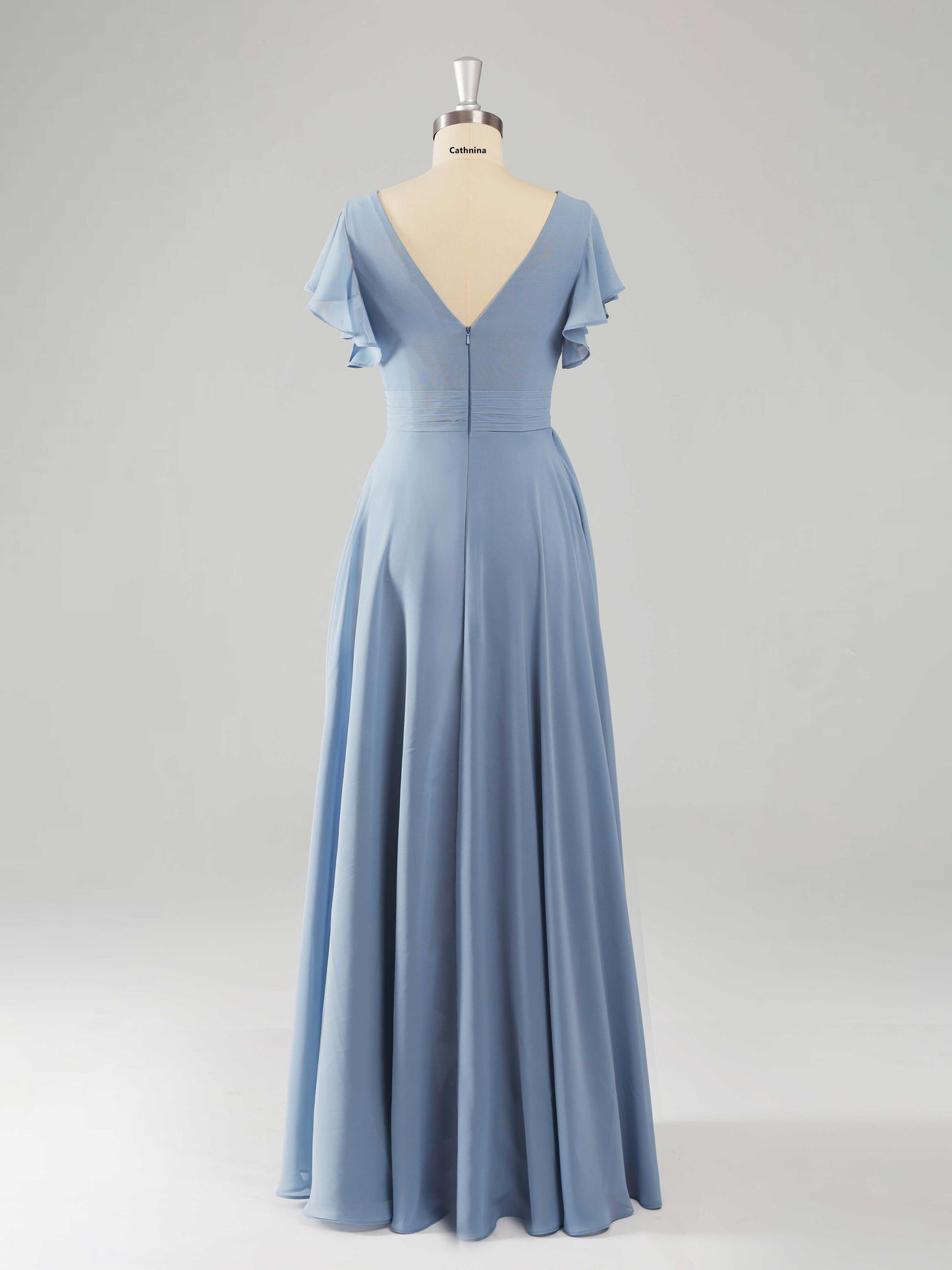 Livinia Elegant Flutter Sleeves Ruffles Bridesmaid Dresses with V Back