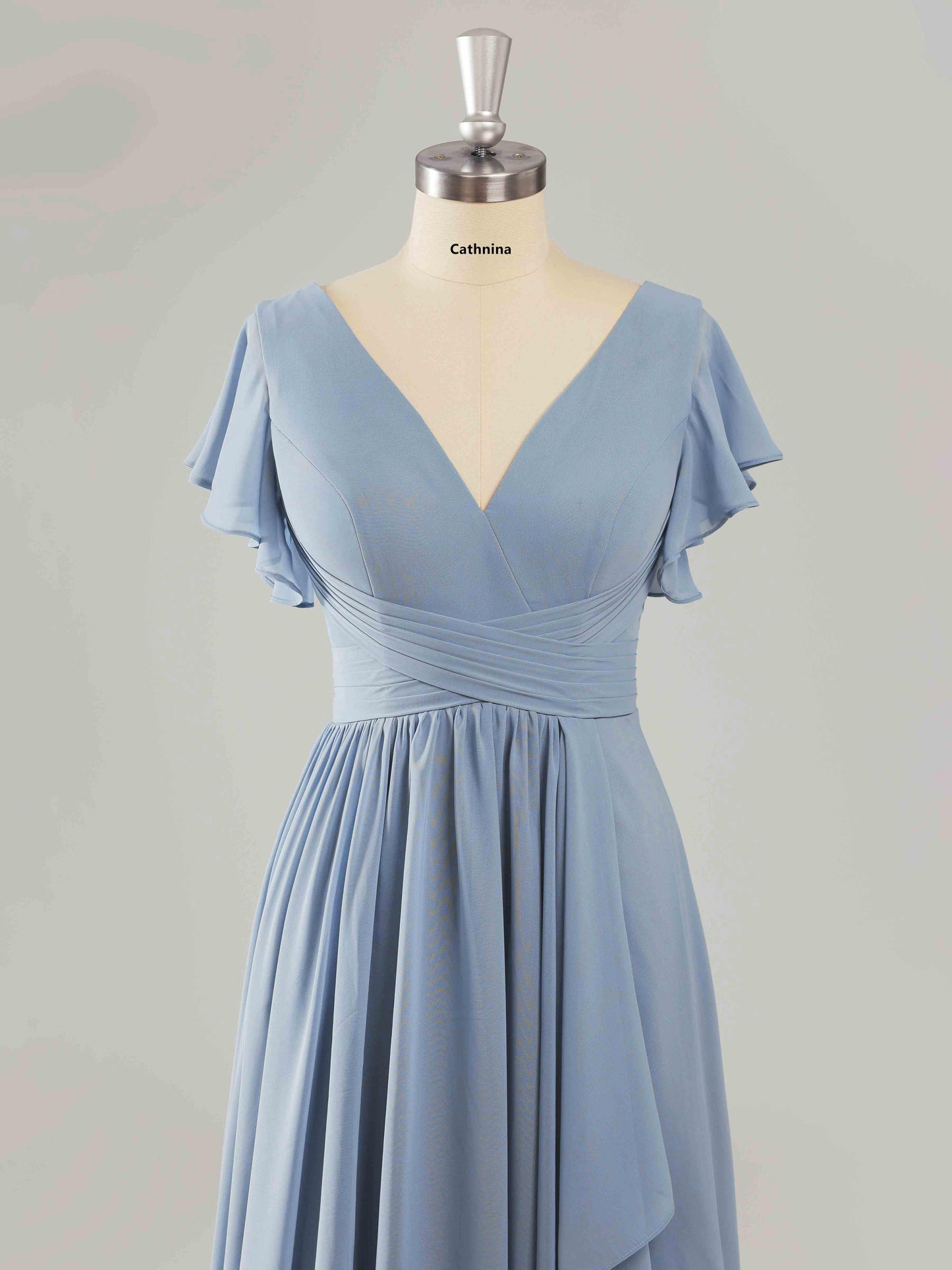 Livinia Elegant Flutter Sleeves Ruffles Bridesmaid Dresses with V Back