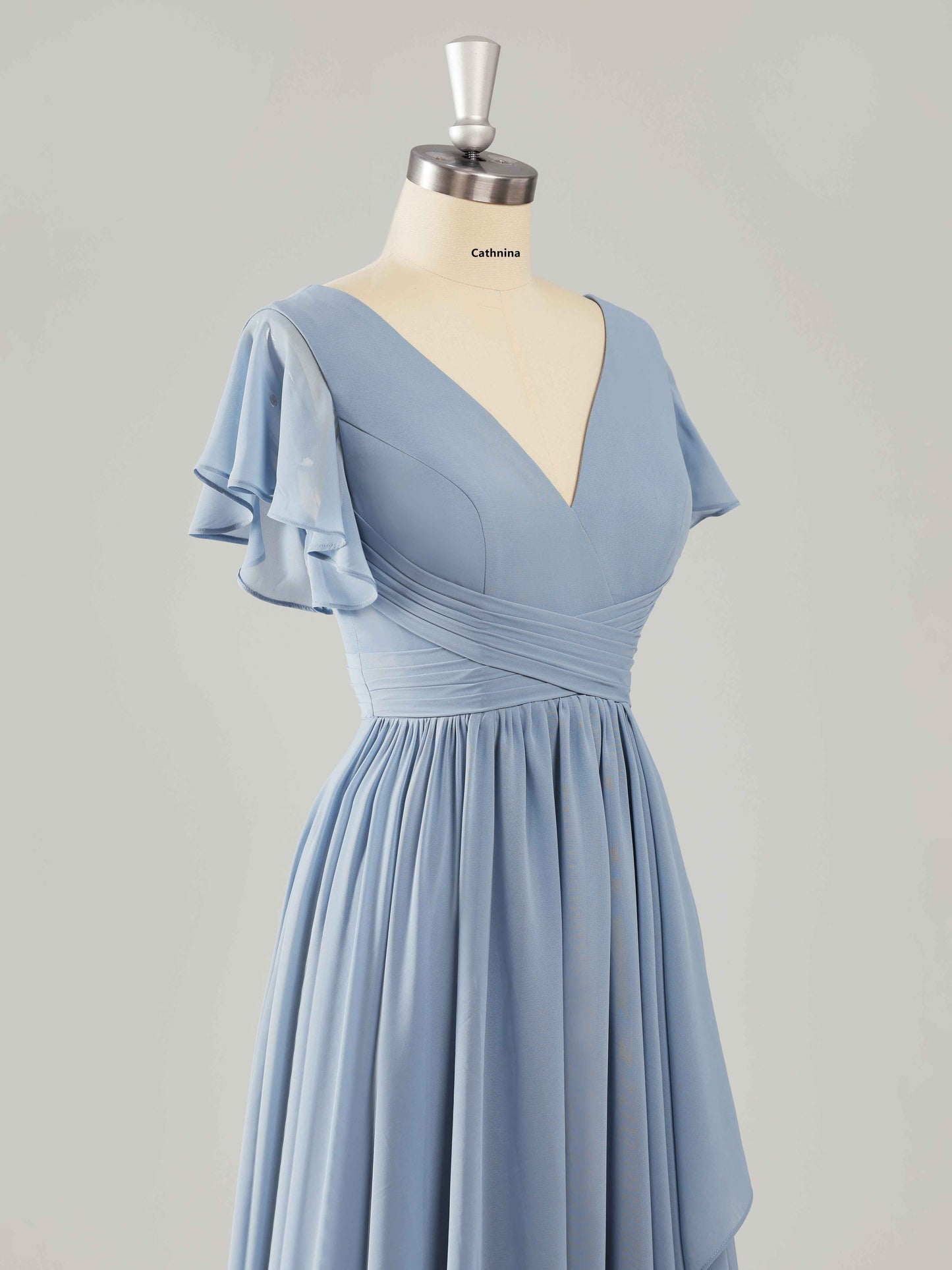 Livinia Elegant Flutter Sleeves Ruffles Bridesmaid Dresses with V Back