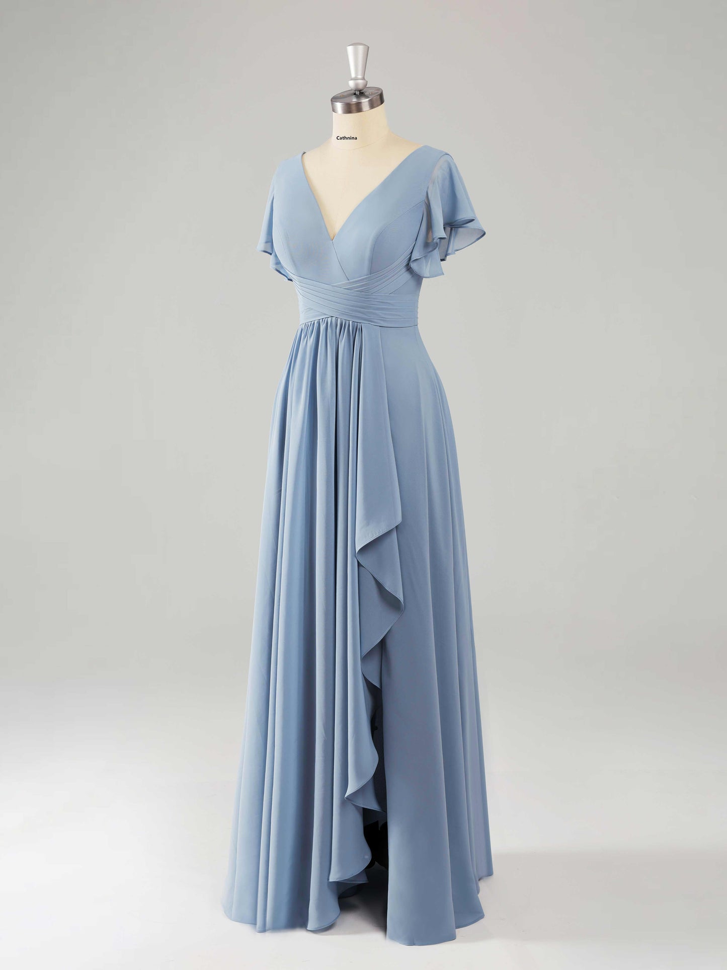 Livinia Elegant Flutter Sleeves Ruffles Bridesmaid Dresses with V Back