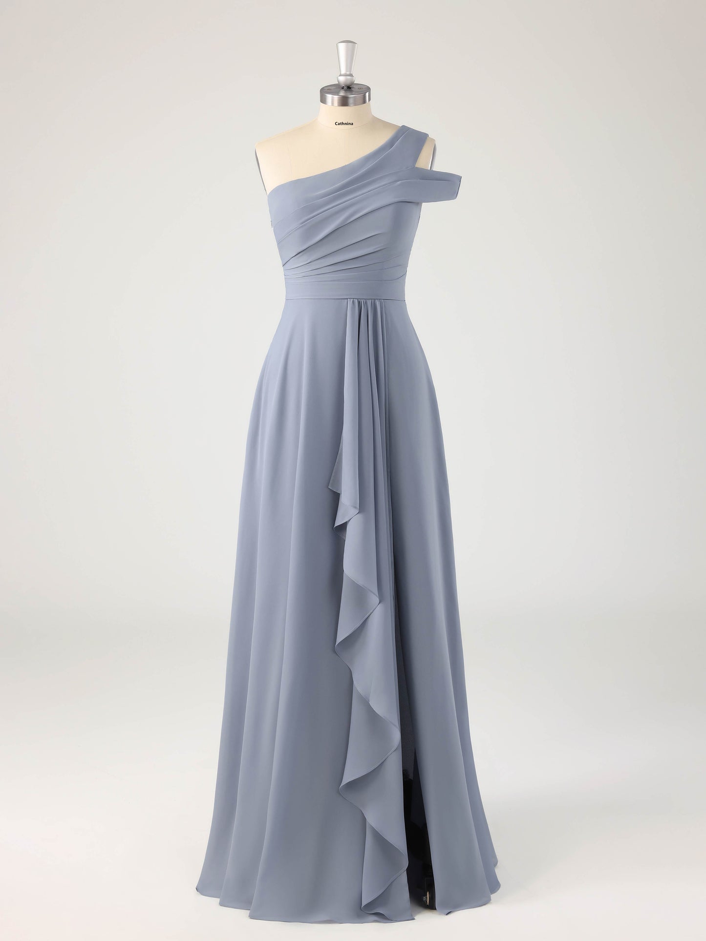 Lomar Unique One Shoulder Ruffles Bridesmaid Dresses with Slit
