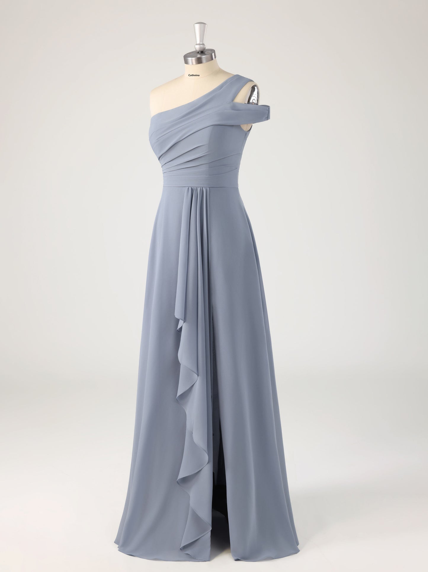 Lomar Unique One Shoulder Ruffles Bridesmaid Dresses with Slit