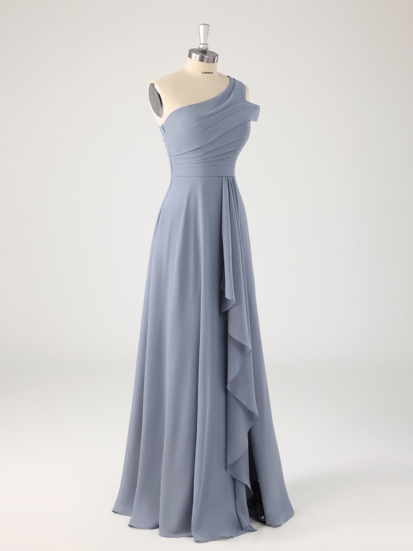 Lomar Unique One Shoulder Ruffles Bridesmaid Dresses with Slit