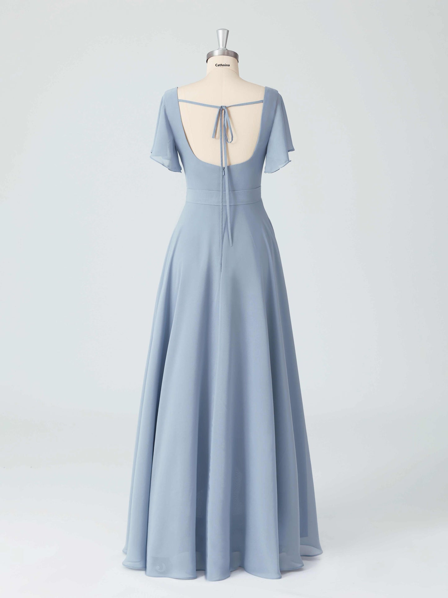 Lumina A-line Square Neck Asymmetrical Chiffon Dresses with Belt