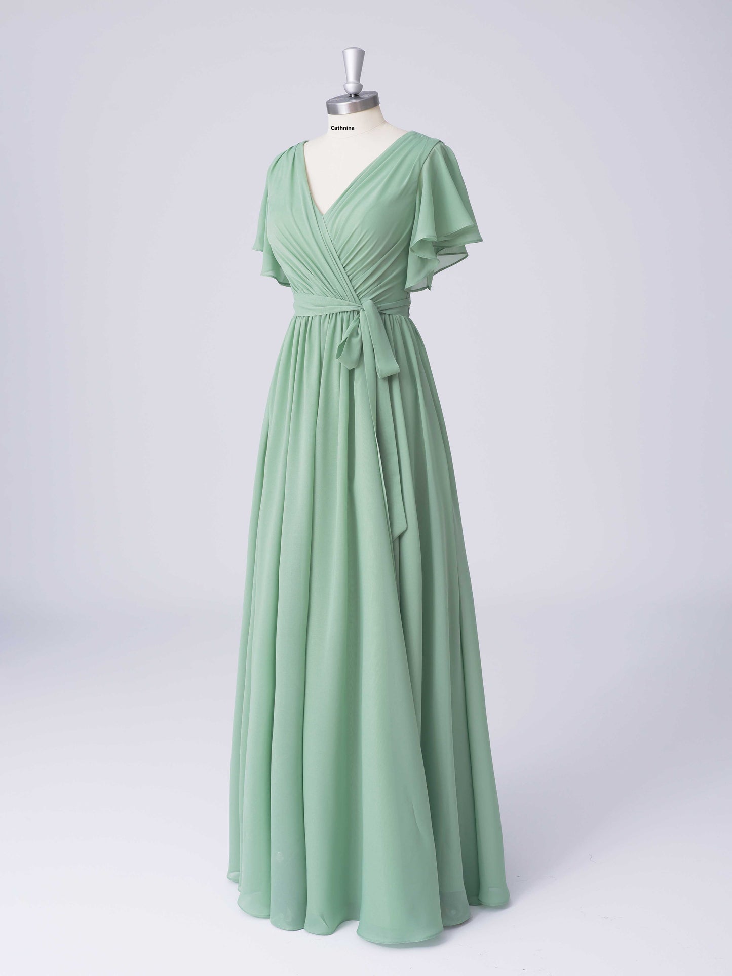 Lunette Elegant V-Neck Chiffon A-line Bridesmaid Dresses with Belt