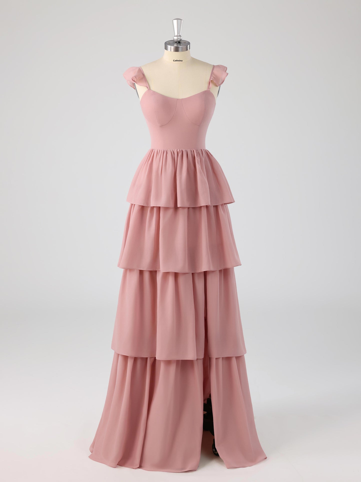 Lurel Romantic Off-the-Shoulder Tiered Bridesmaid Dresses with Slit
