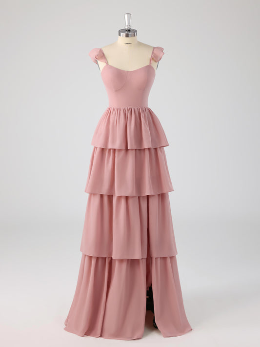 Lurel Romantic Off-the-Shoulder Tiered Bridesmaid Dresses with Slit