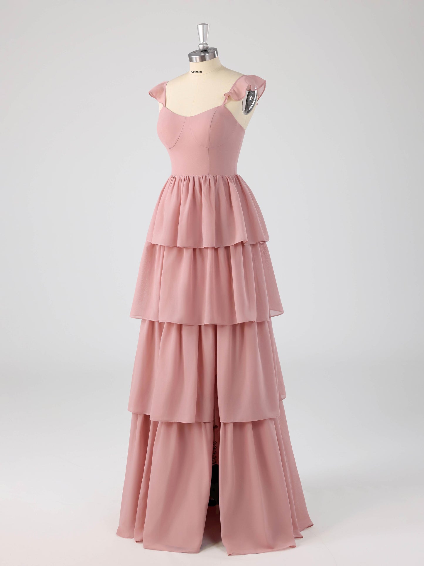 Lurel Romantic Off-the-Shoulder Tiered Bridesmaid Dresses with Slit