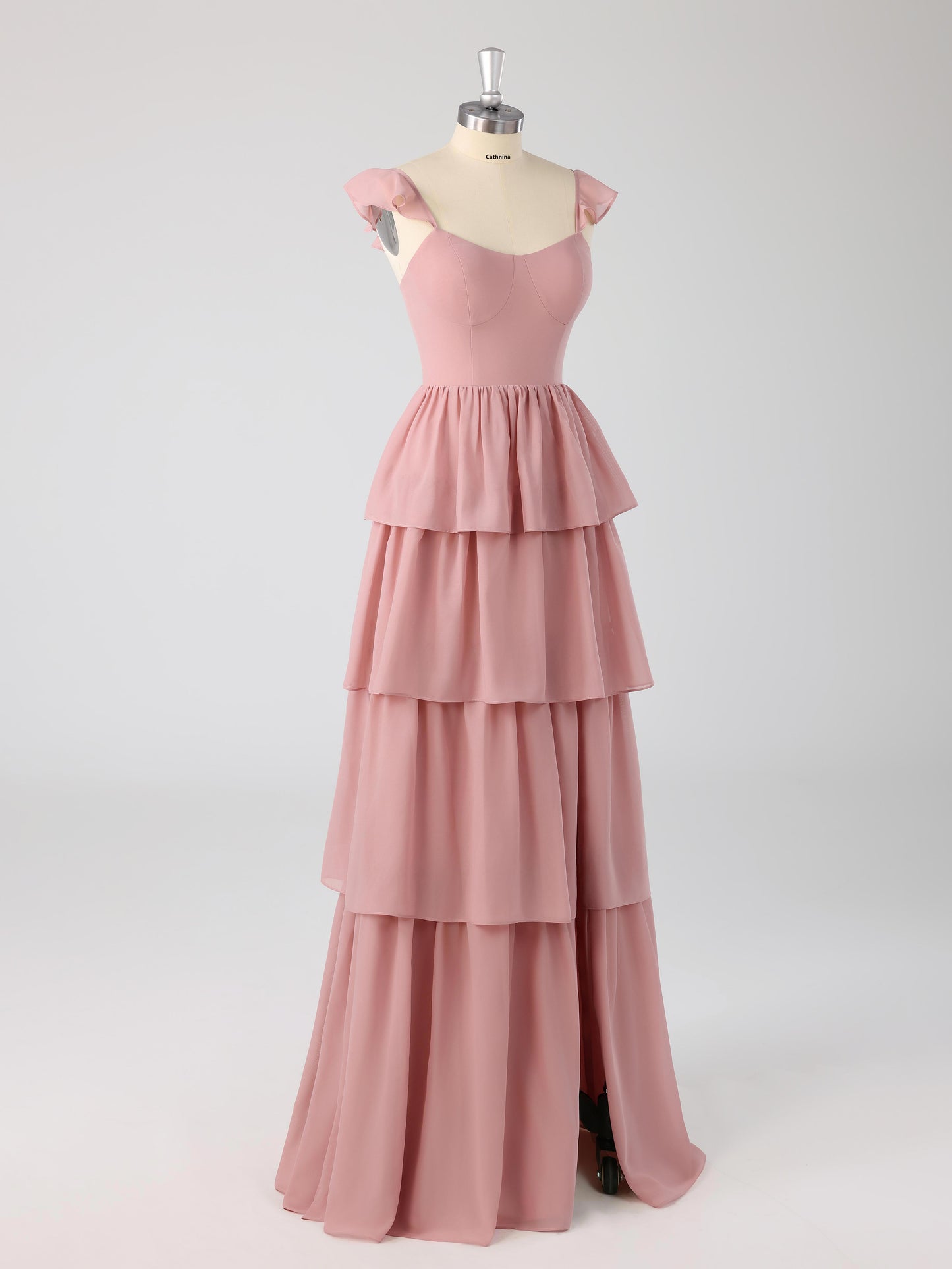 Lurel Romantic Off-the-Shoulder Tiered Bridesmaid Dresses with Slit